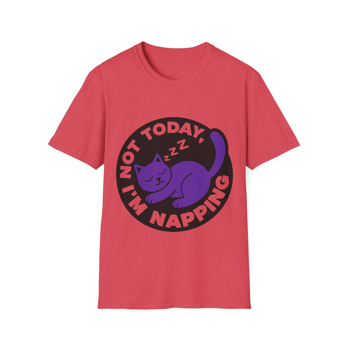 Not Today I'm Napping Purple Cat Tee - Funny Sleeping Kitten Badge Graphic T-Shirt - Trending Now - September 2026