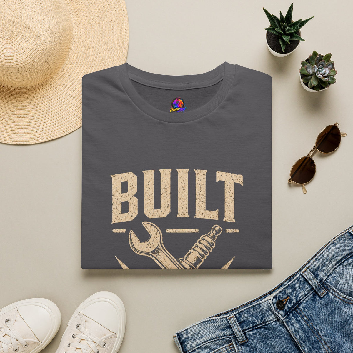 Built Not Bought T-Shirt — Vintage Mechanic DIY Garage Tee