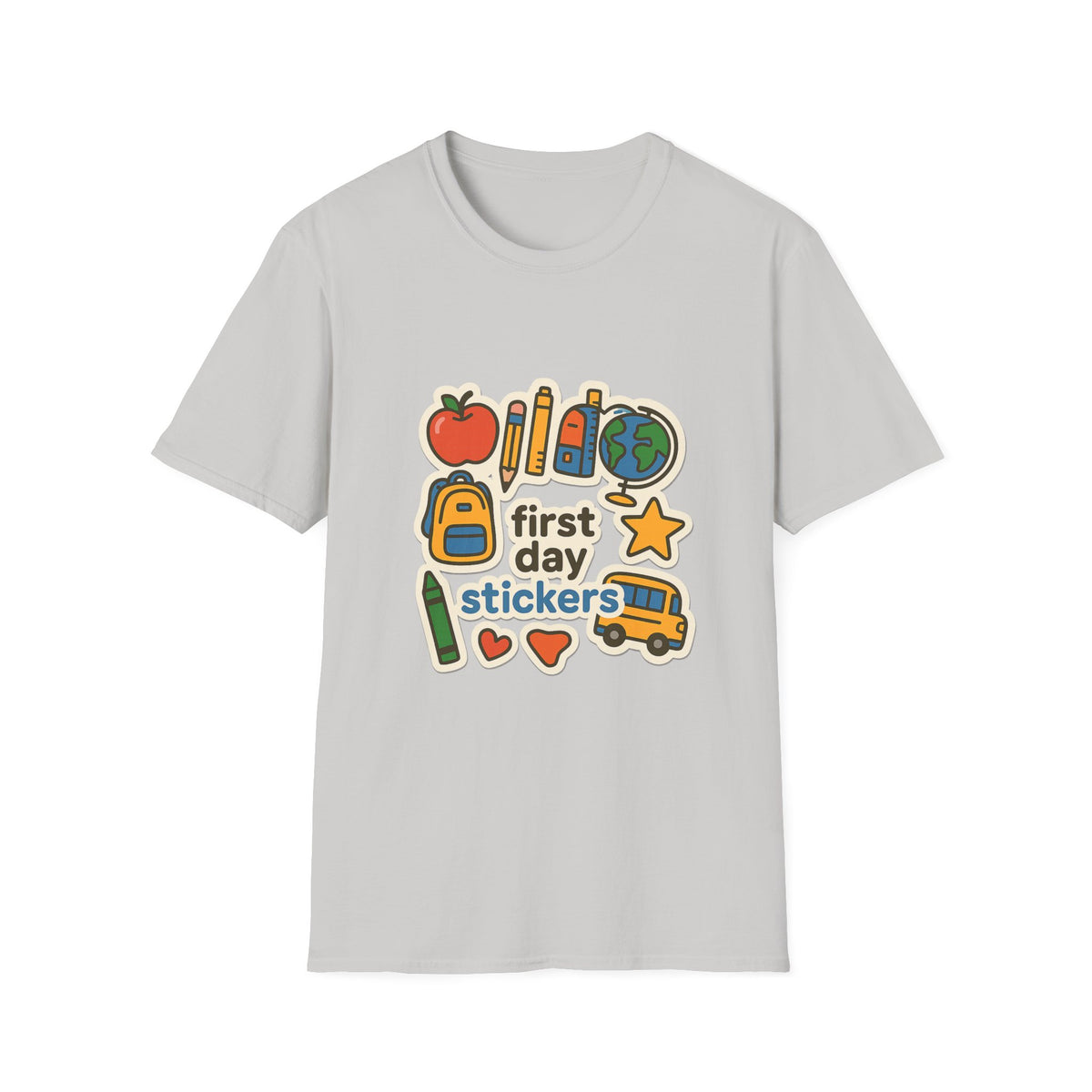 Teacher Sticker Icons T-Shirt — Cute Apple, Pencil & Globe School Tee - Trending Now - August 2026