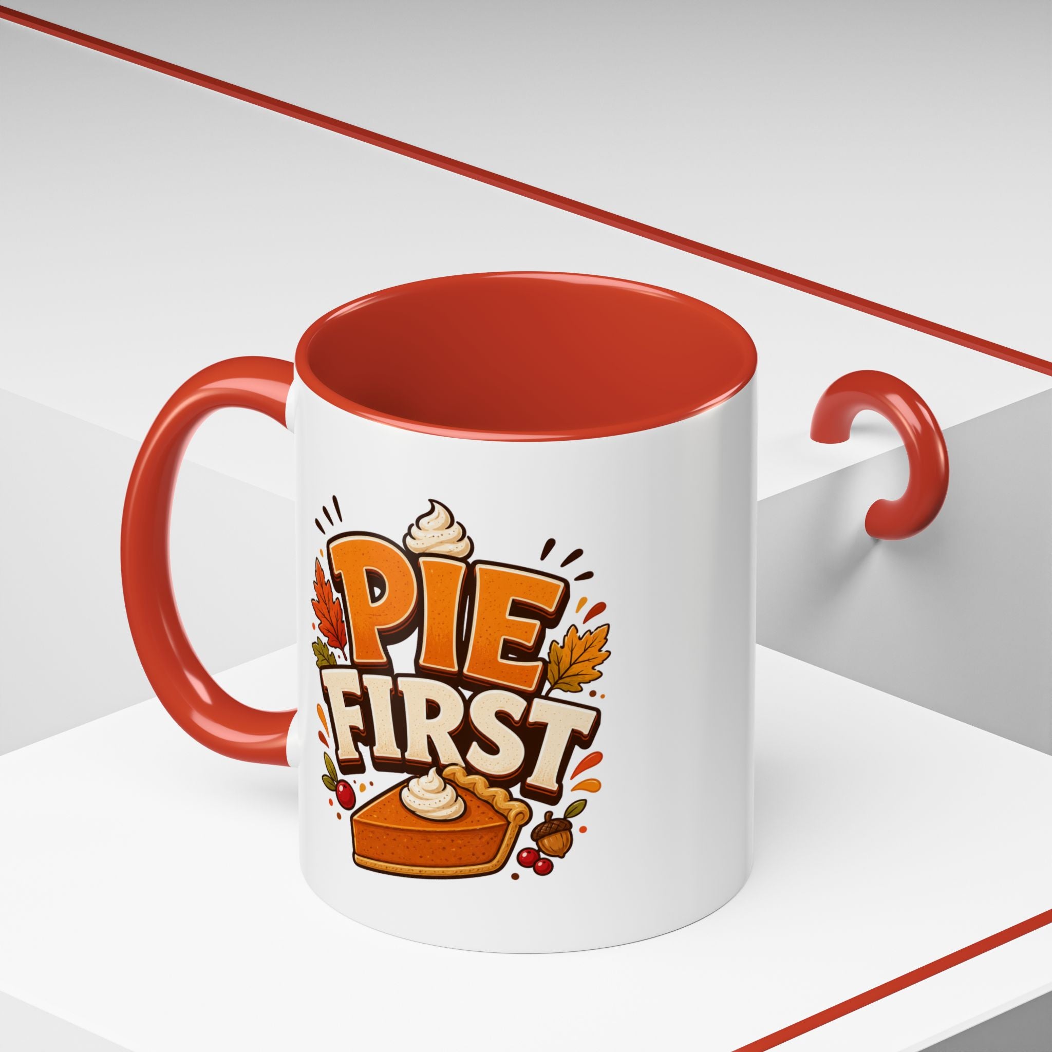Thanksgiving Mug Pie First Coffee Mug — Funny Thanksgiving Autumn Pie Lover Accent Mug