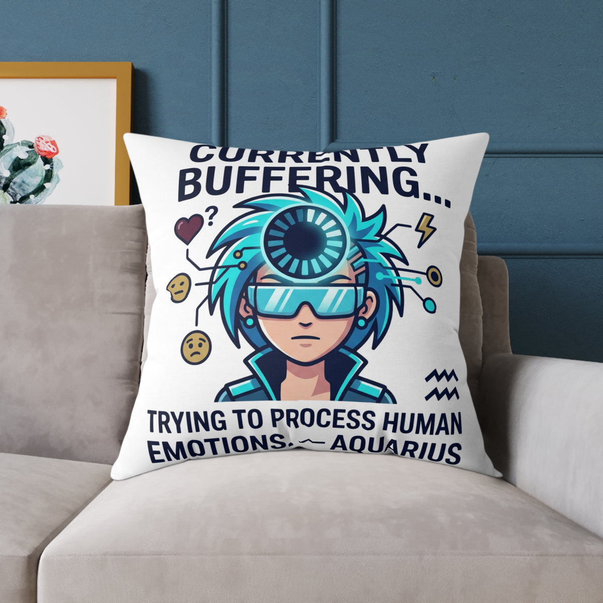 Zodiac Aquarius Currently Buffering Square Poly Canvas Pillow
