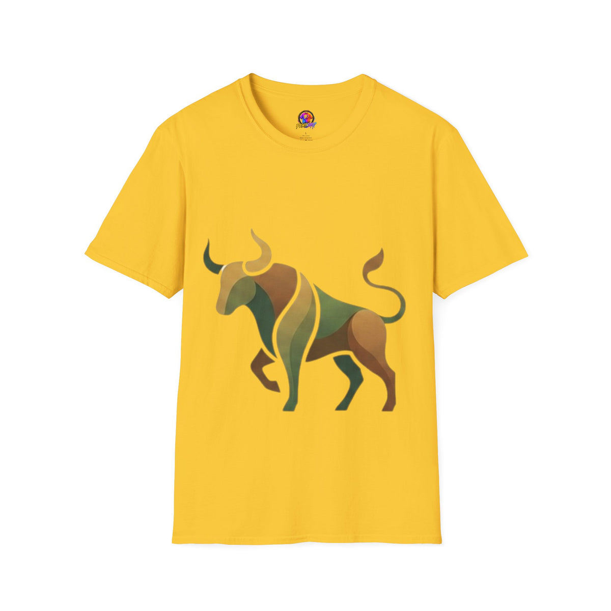 Bull Graphic T-Shirt — Earth Tone Geometric Taurus Design