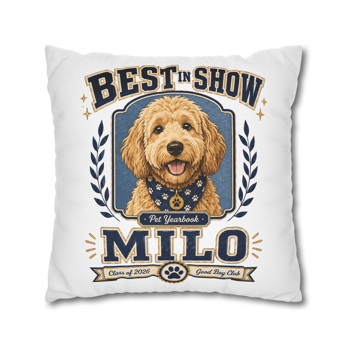 Best in Show Milo Pillowcase — Personalized Dog Portrait Decorative Pillowcase Milo Bailey Dog Dad Mom