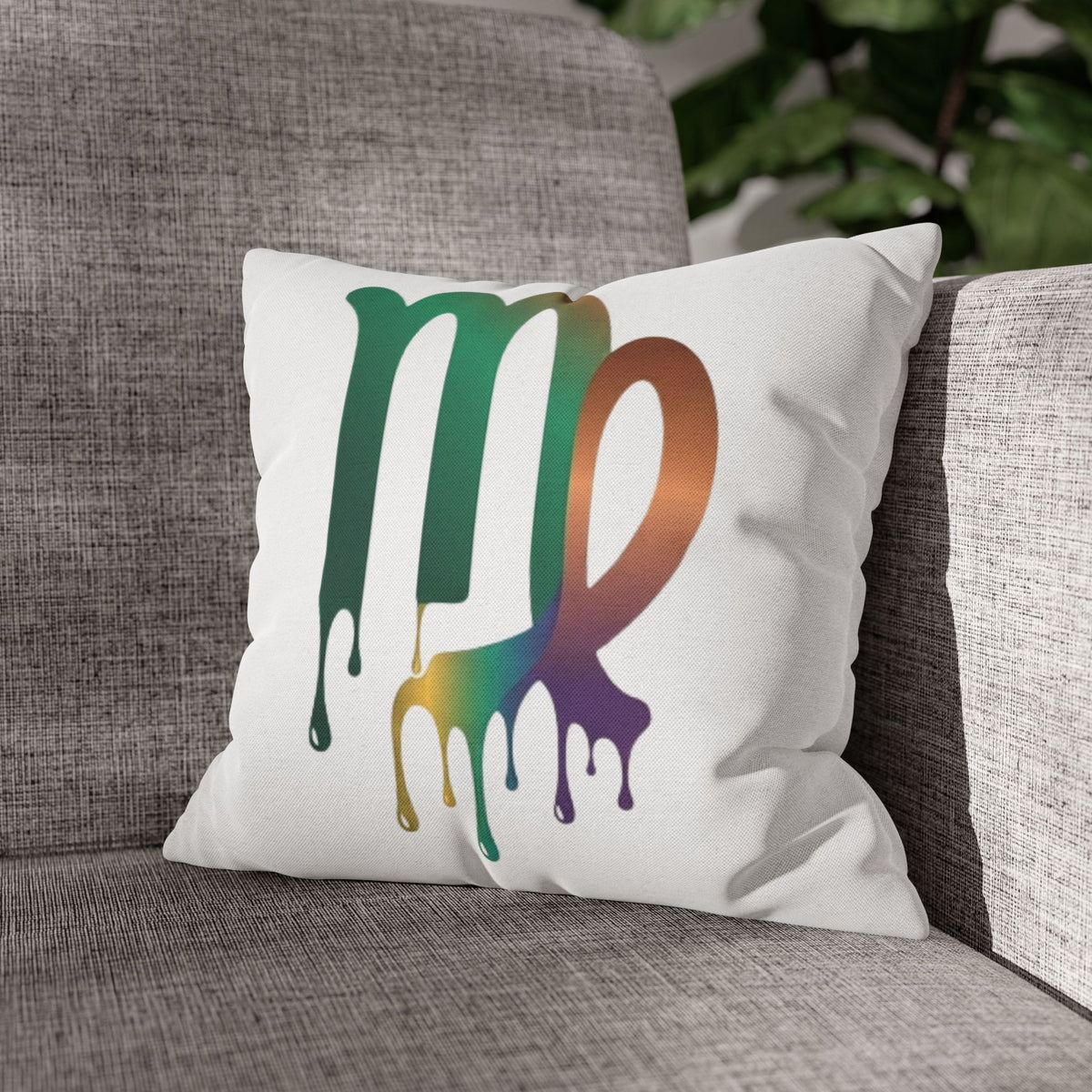 Virgo Zodiac Drip Pillowcase — Colorful Astrology Square Throw Pillow Cover