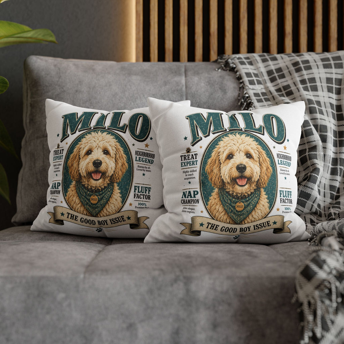 Dog Pillowcase — Personalized "Milo: The Good Boy Issue" Decorative Throw Pillowcase Milo Bailey Dog Dad Mom