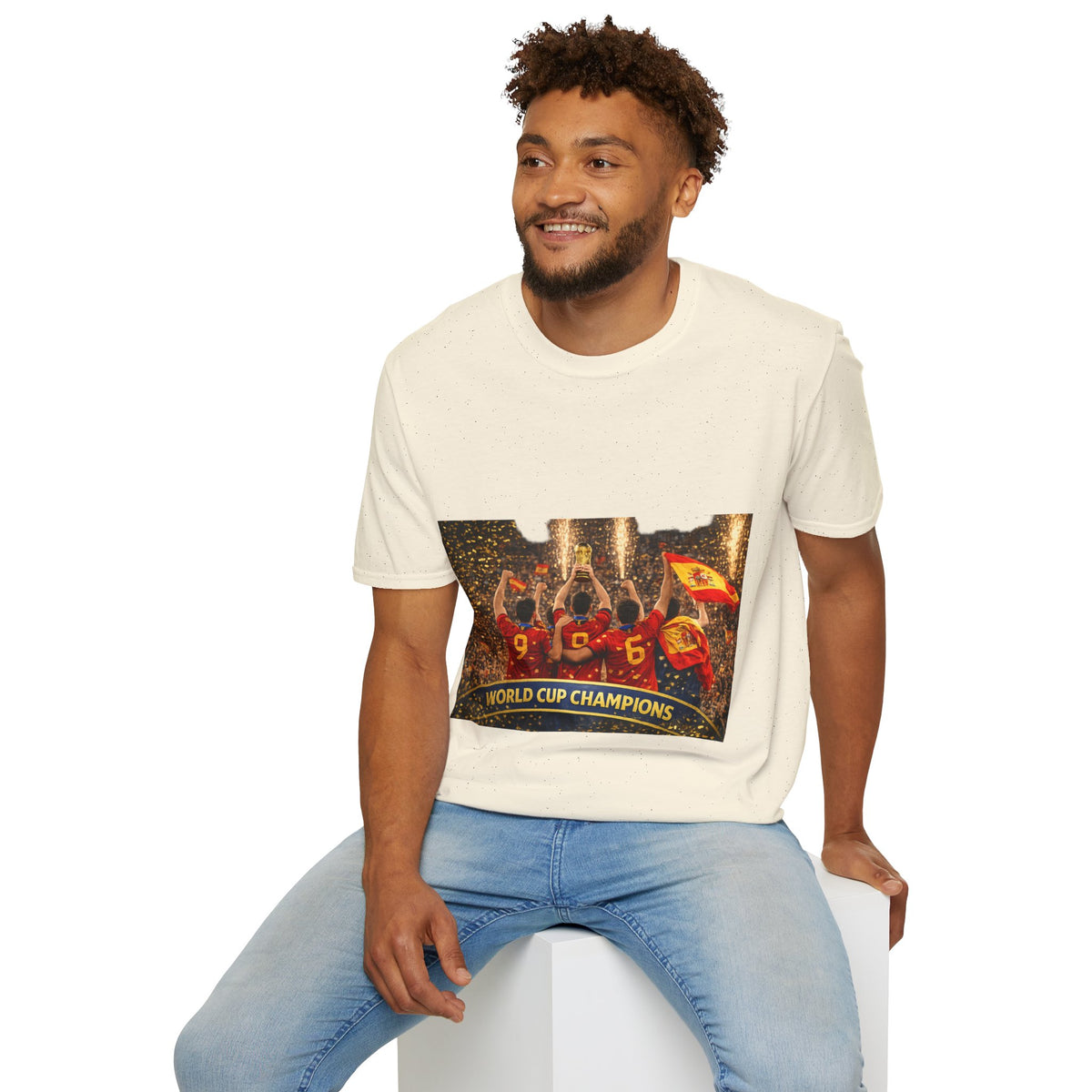 Spain World Cup Champions T‑Shirt — Soccer Trophy Celebration Tee