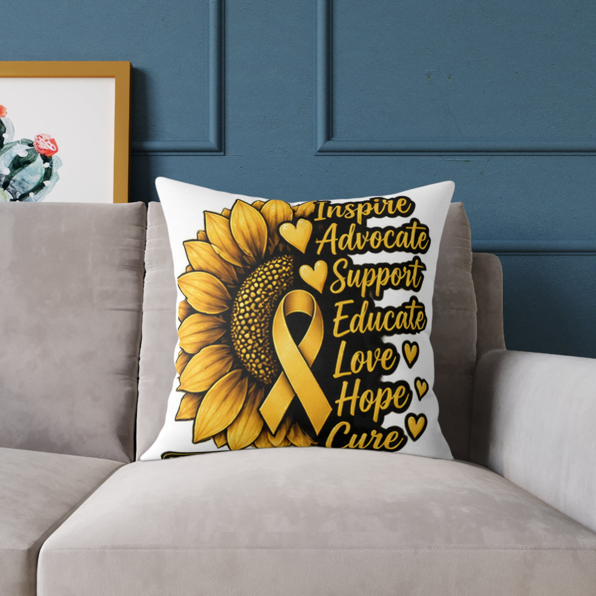 Childhood Cancer Sunflower Awareness Pillow — Inspire Advocate Support Educate Love Hope Cure