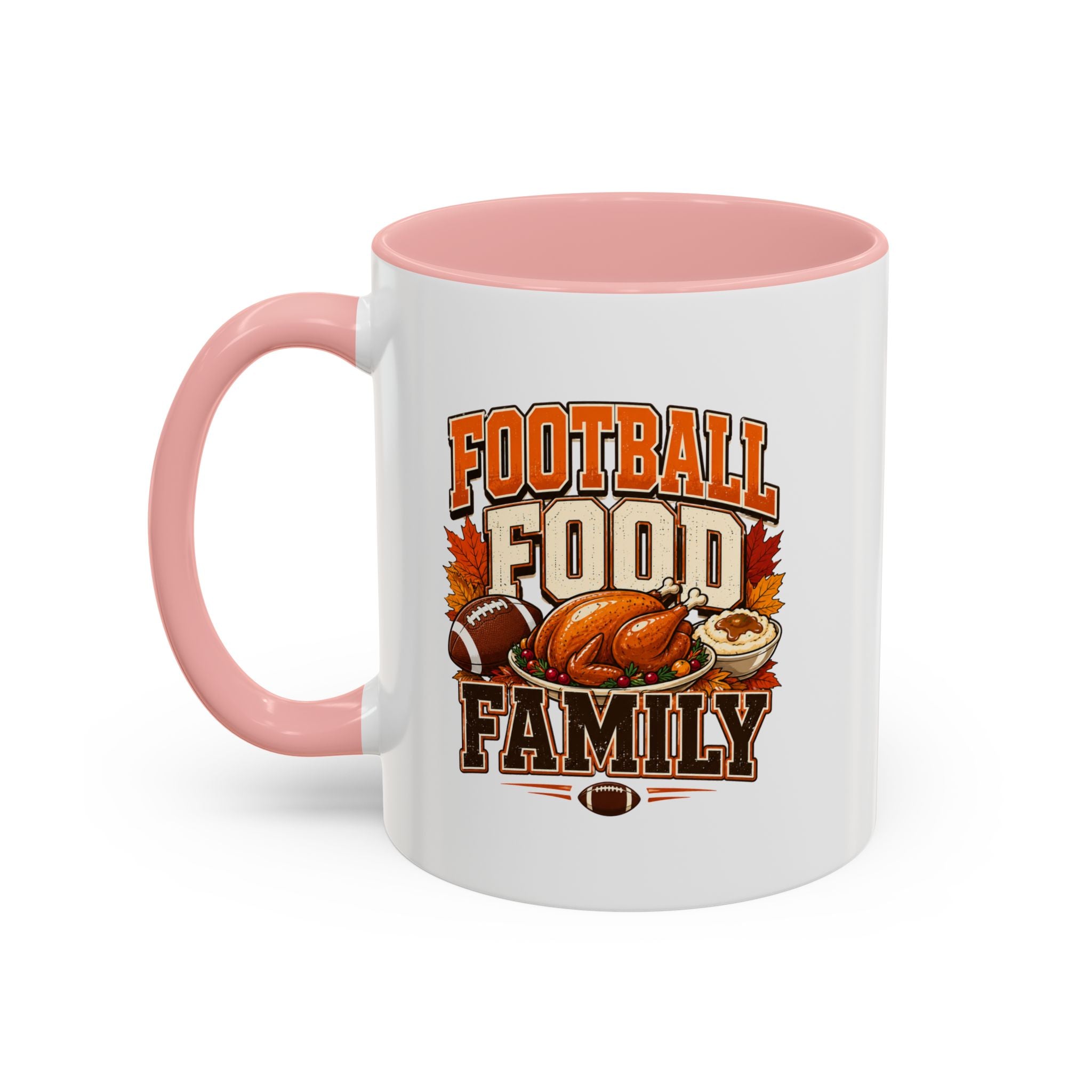 Thanksgiving Mug Football, Food & Family Coffee Mug — Thanksgiving Game Day Accent Mug