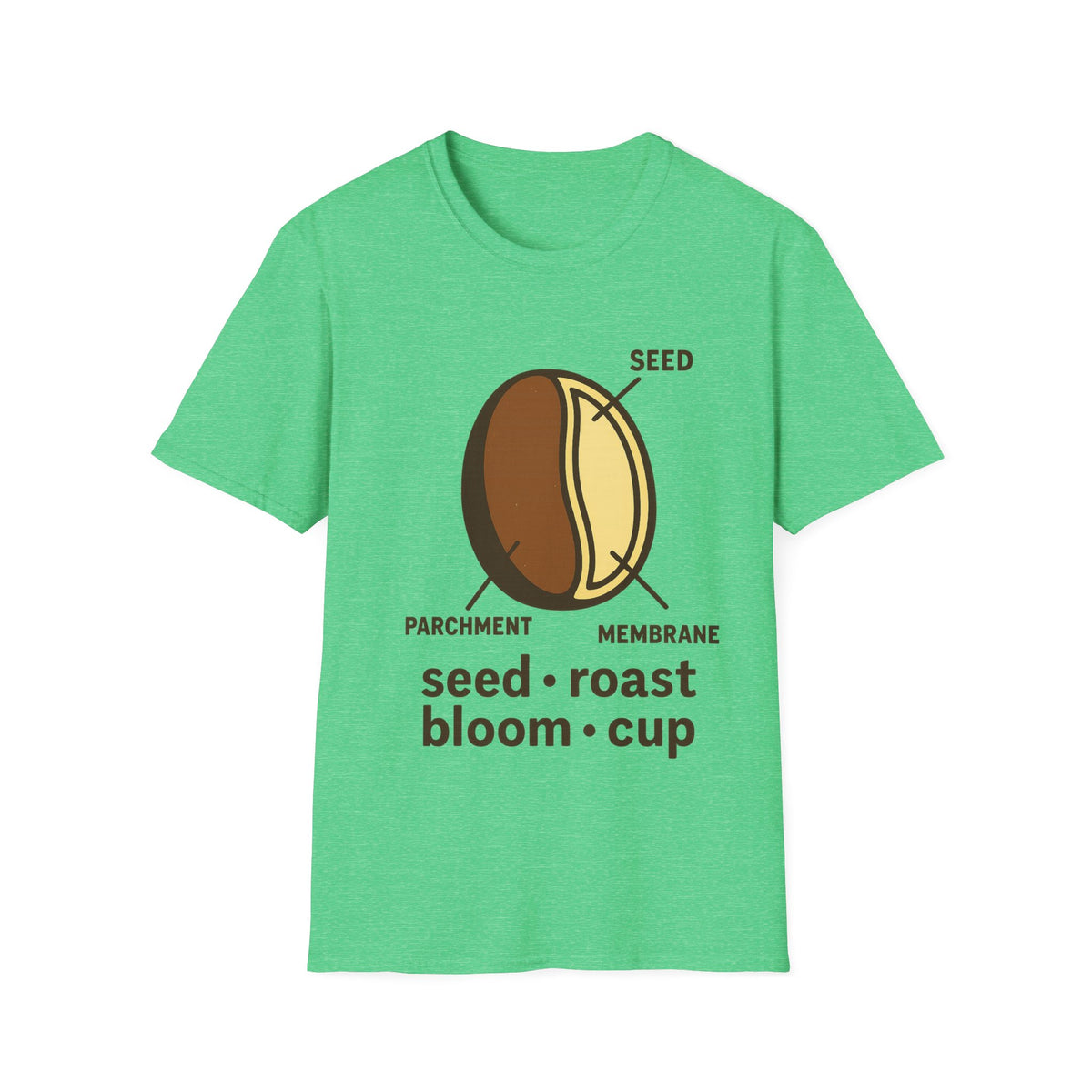 "Seed Roast Bloom Cup" Coffee Bean Graphic Tee - Minimalist Barista Aesthetic White T-Shirt - Trending Now - September 2026