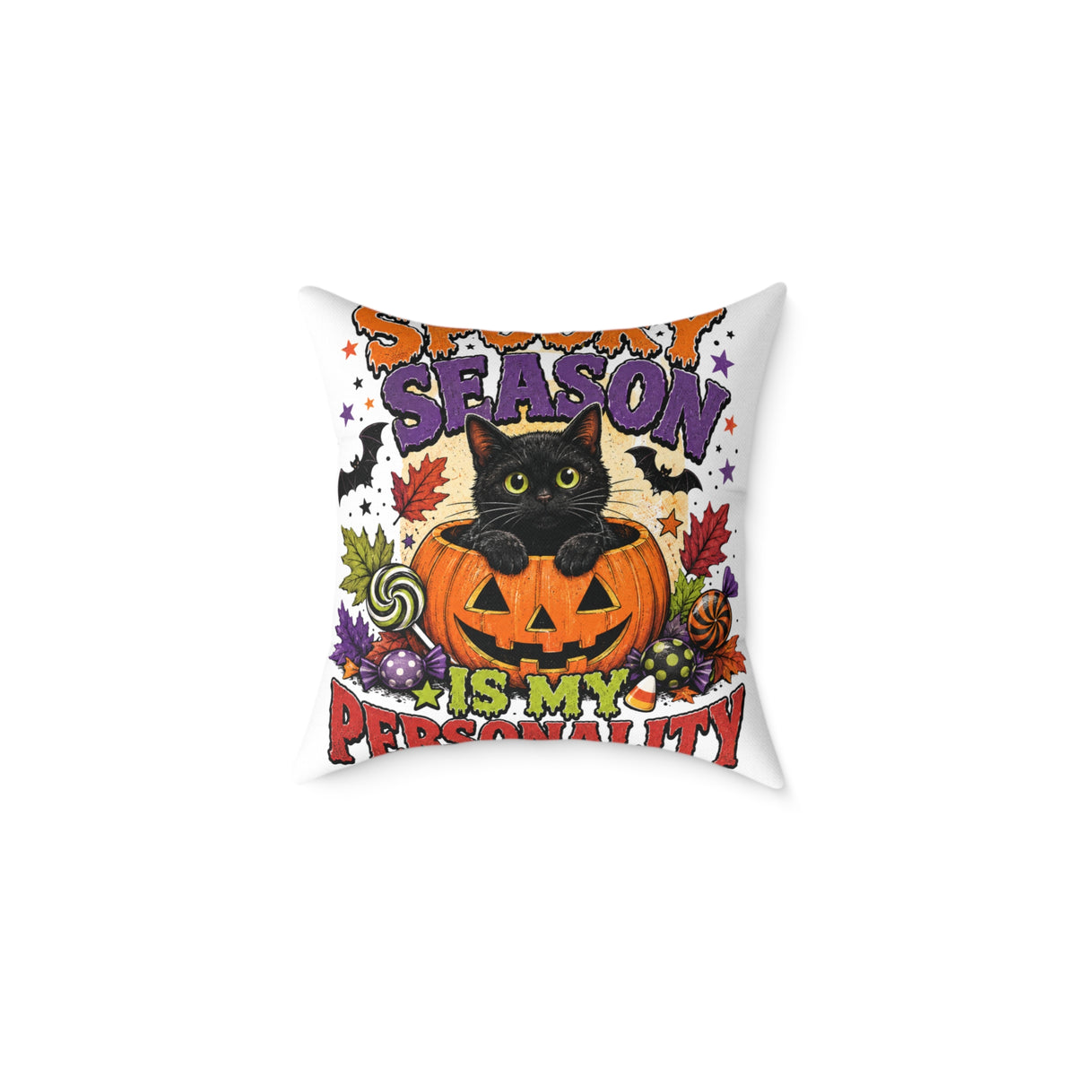Halloween Pillow — "Season Is My Personality" Black Cat Pumpkin Decorative Throw Pillow