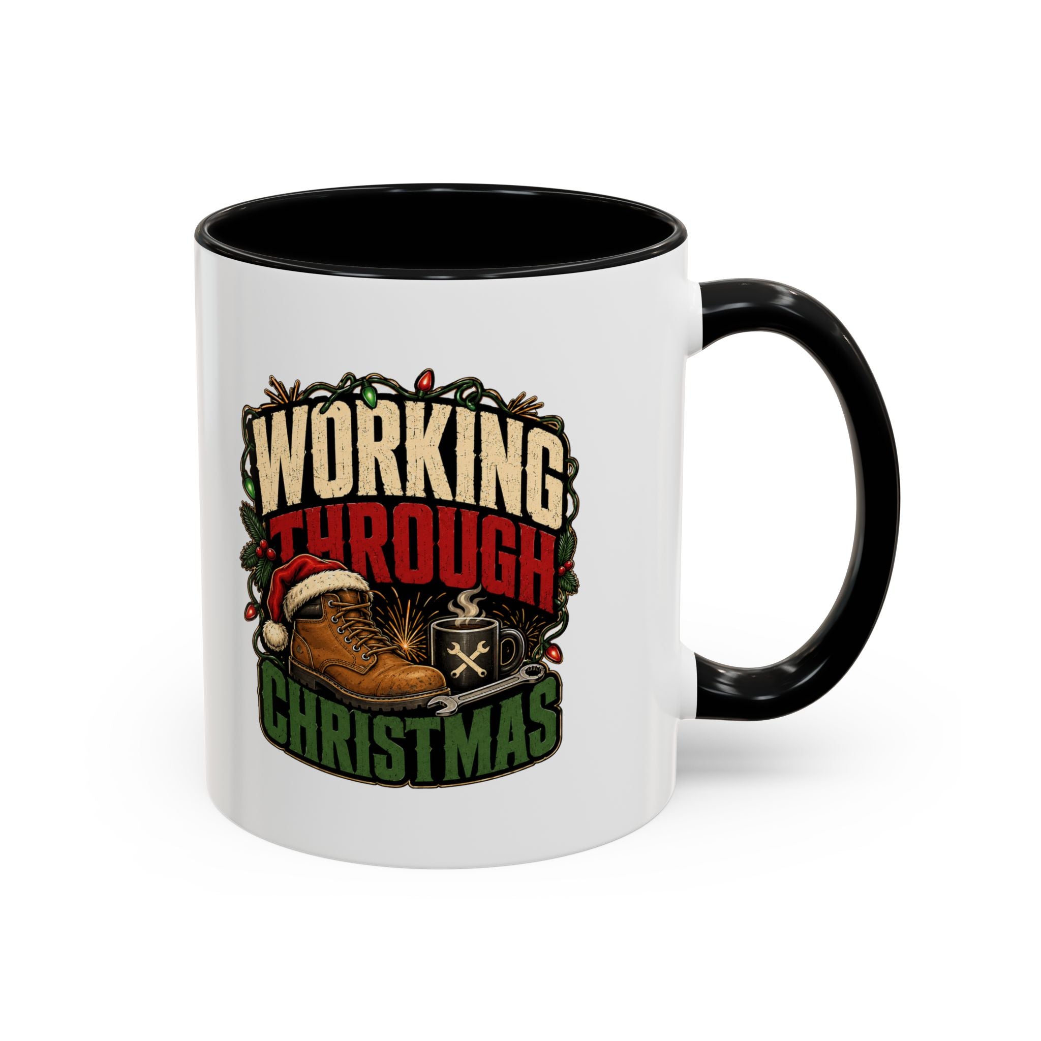 Modern Day Christmas Working Through Christmas Coffee Mug — Funny Holiday Work & Overtime Gift