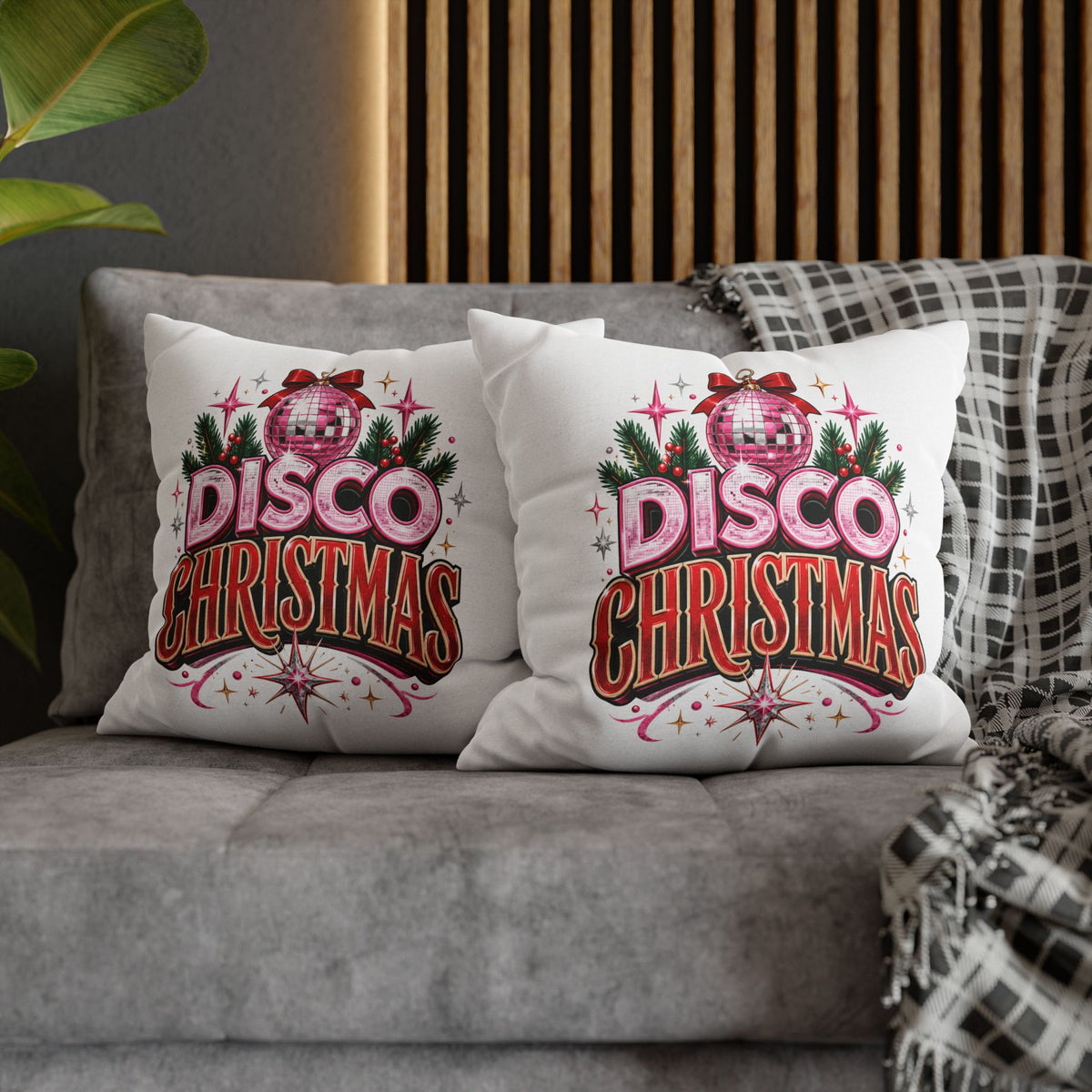 Disco Christmas Pillowcase — Retro Pink Disco Ball Holiday Decor