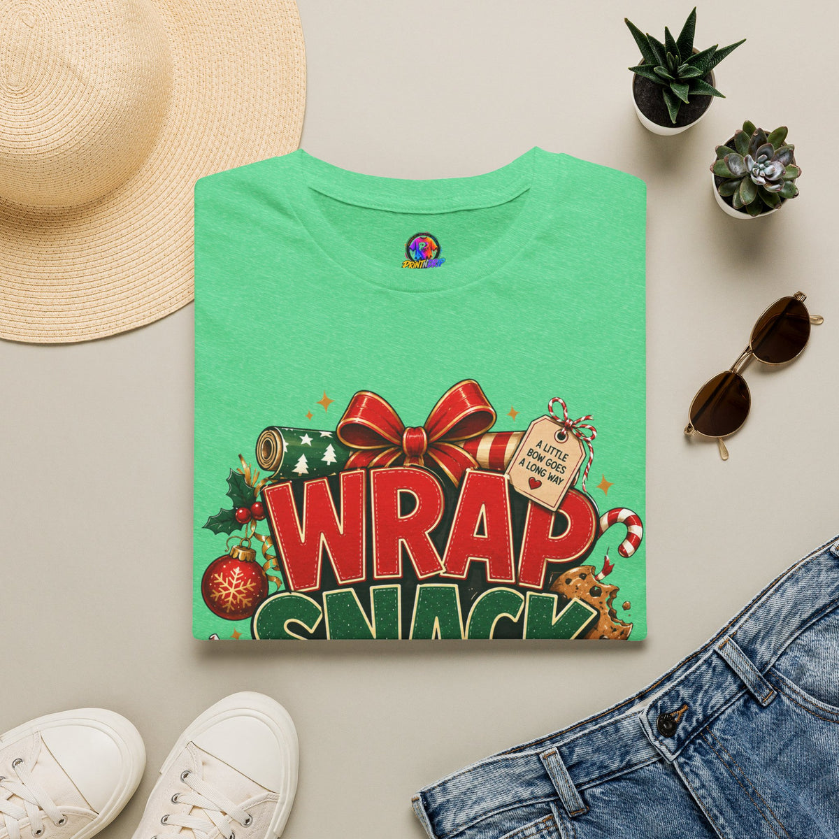 T-Shirt — "Wrap Snack Repeat" Christmas Graphic Tee