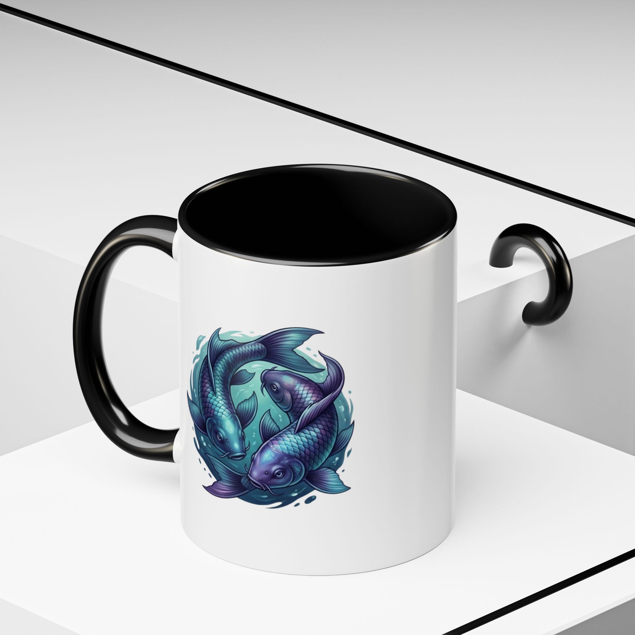Koi Fish Accent Coffee Mug — Blue Pisces Ceramic Mug