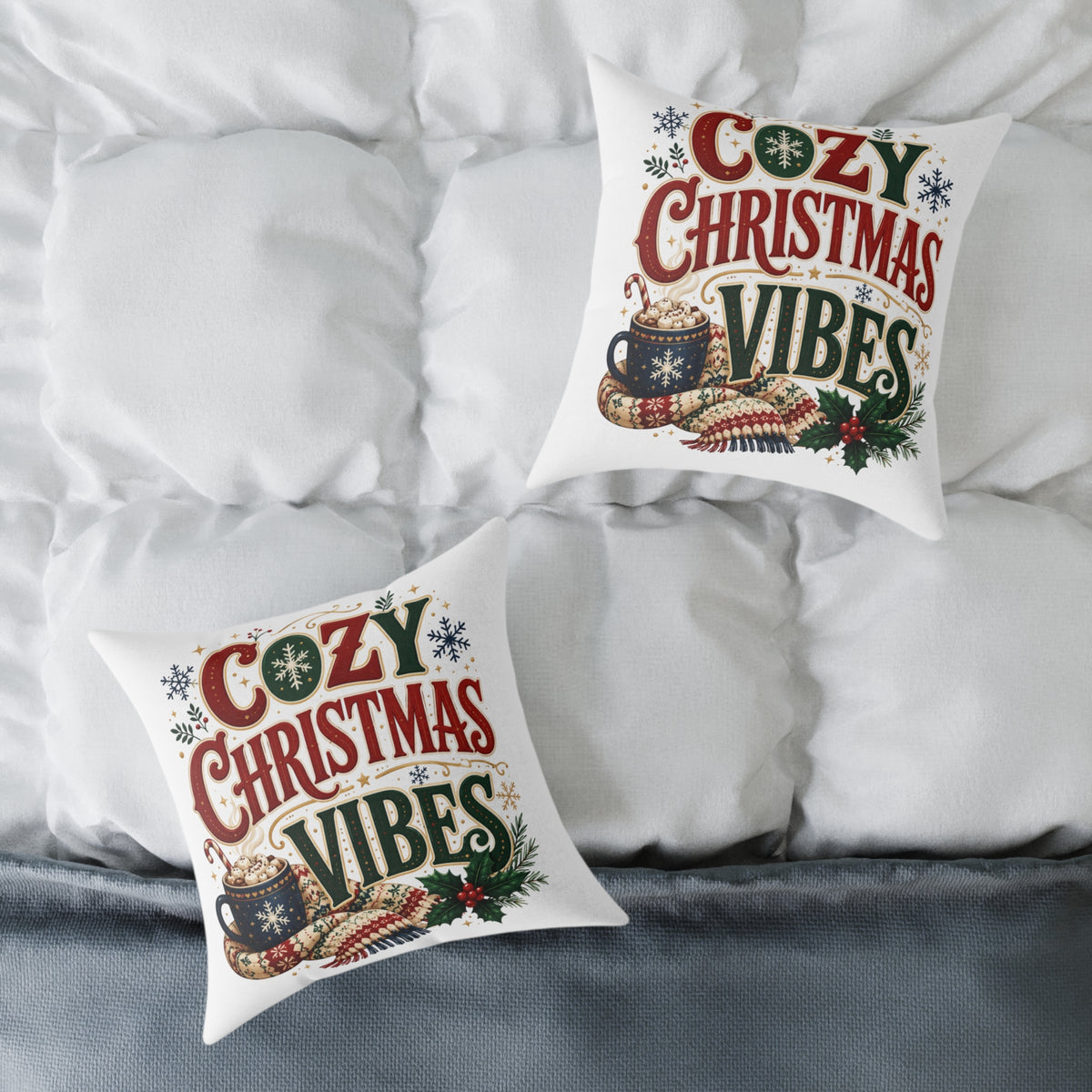 Cozy Christmas Vibes Pillow - Holiday Decorative Throw Cushion