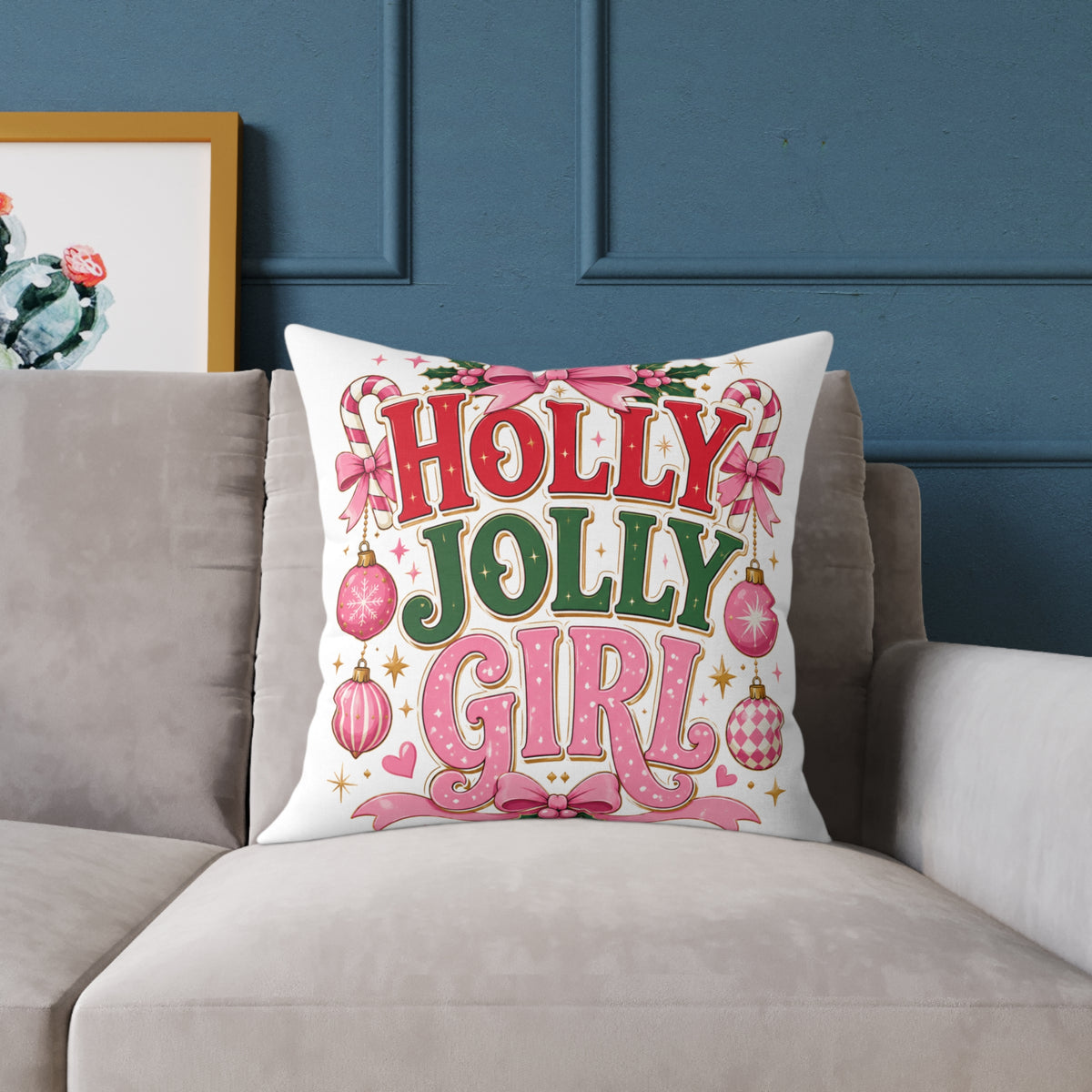 Christmas Holly Jolly Girl Holiday Pillow