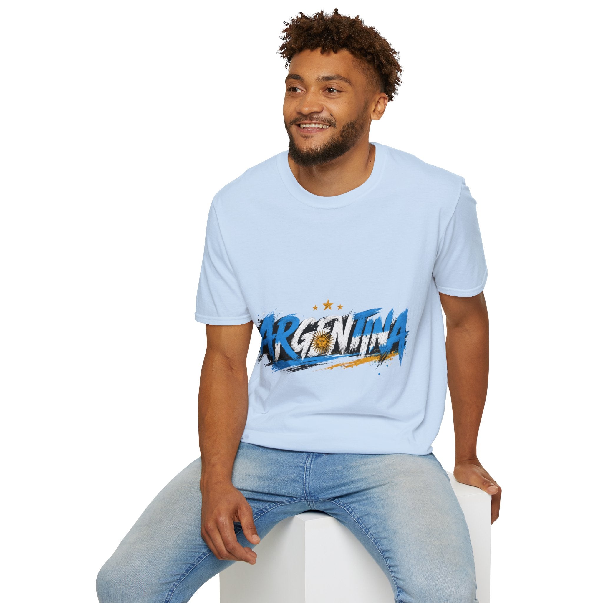Argentina Graffiti T-Shirt — Soccer Fan Tee with Three Stars & Sun Emblem