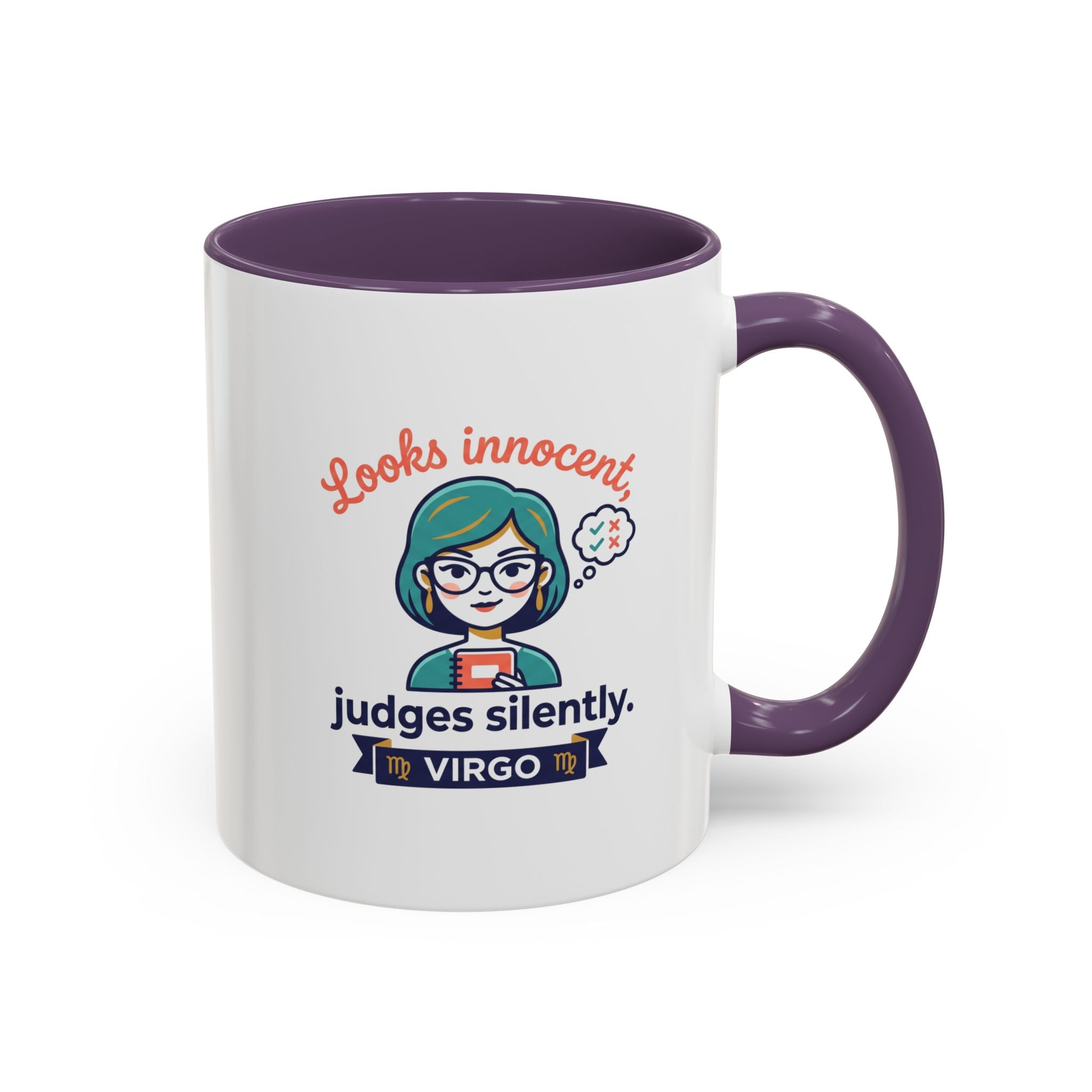 Virgo Accent Coffee Mug - "Looks Innocent, Judges Silently" Zodiac Astrology Gift
