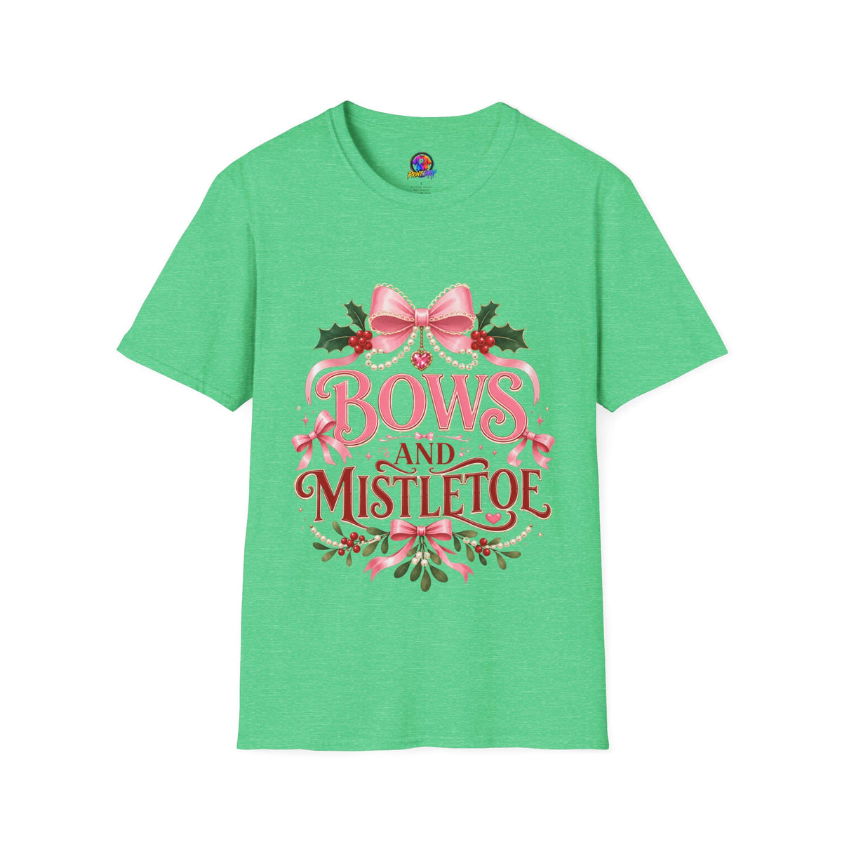 Bows and Mistletoe T-Shirt — Pink Holiday Bow Christmas Tee