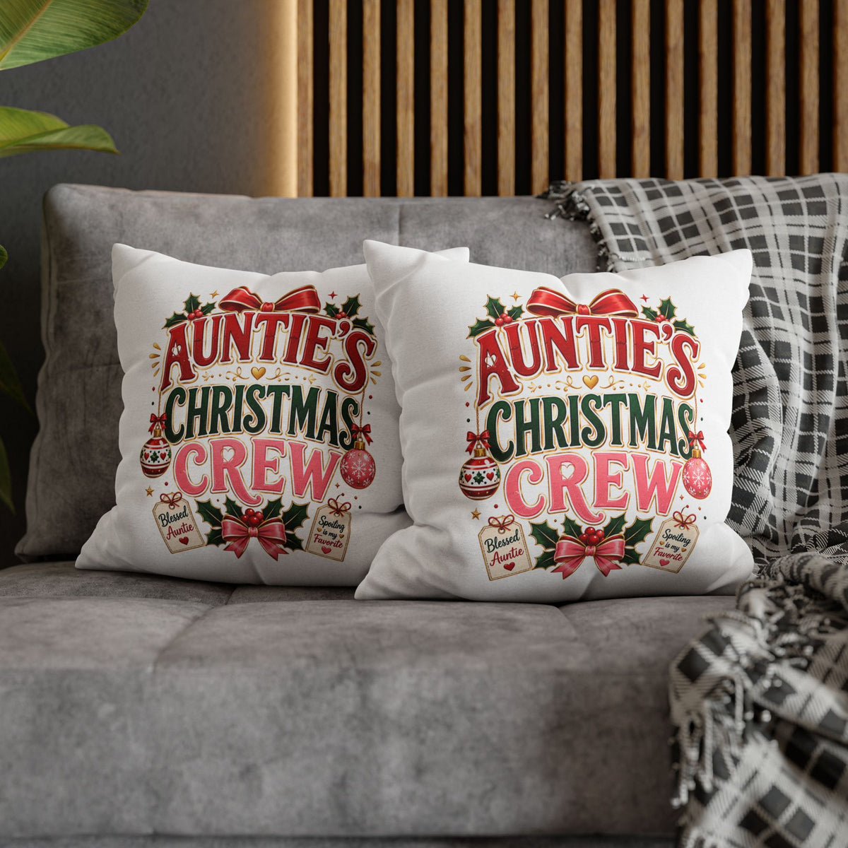 Auntie's Christmas Crew Pillowcase — Festive Holiday Decorative Throw Pillow
