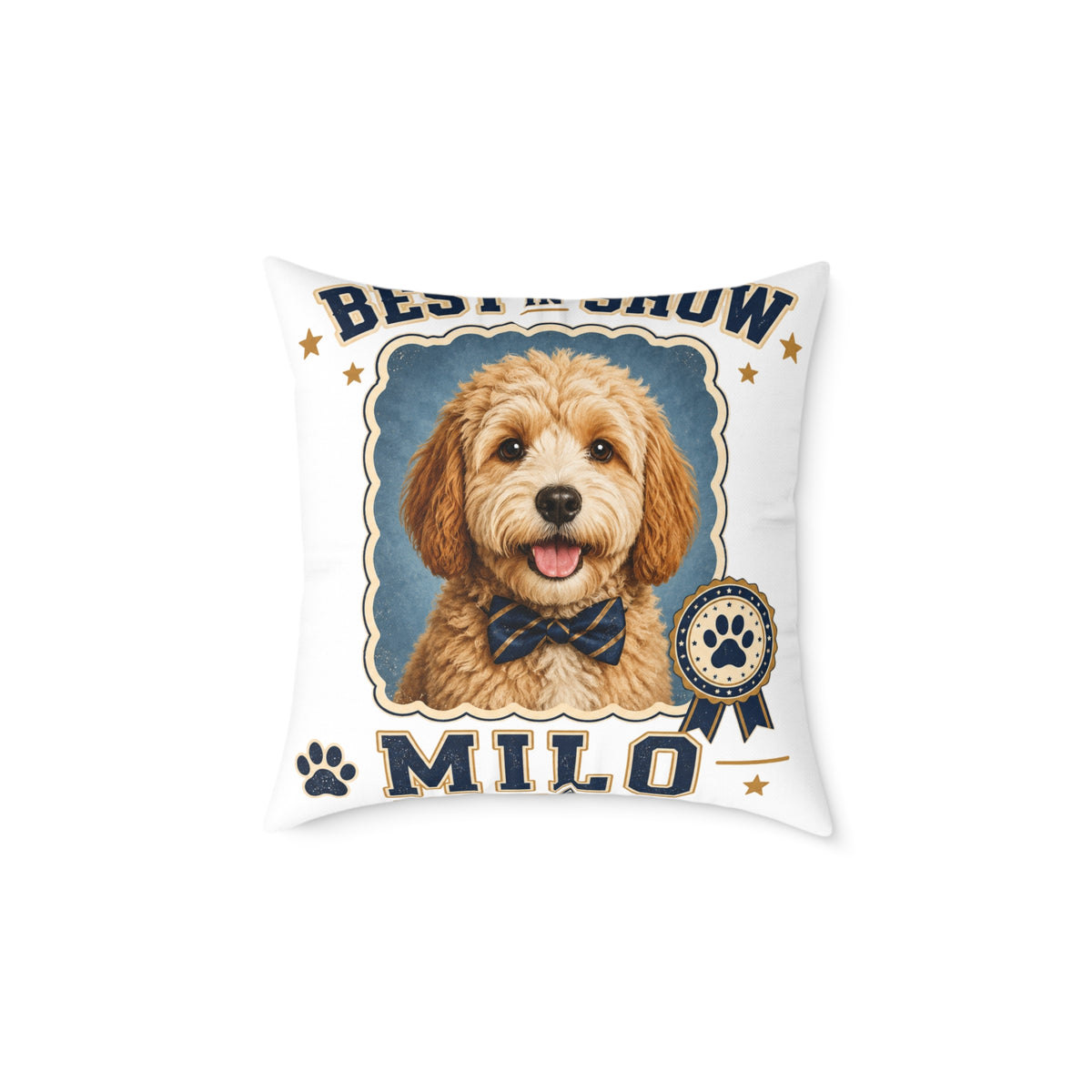 Milo Bailey Dog Dad Mom Square Pillow — 'Best in Show' Personalized Dog Portrait (Milo)