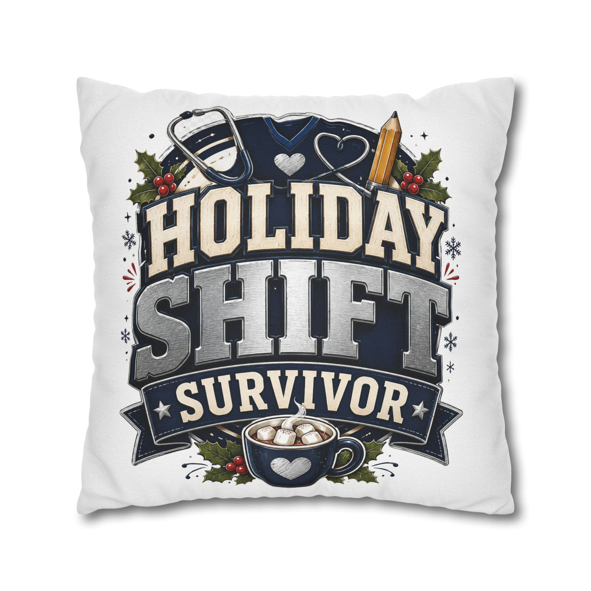Holiday Shift Survivor Pillowcase Modern Day Christmas  — Nurse & Healthcare Worker Christmas Gift