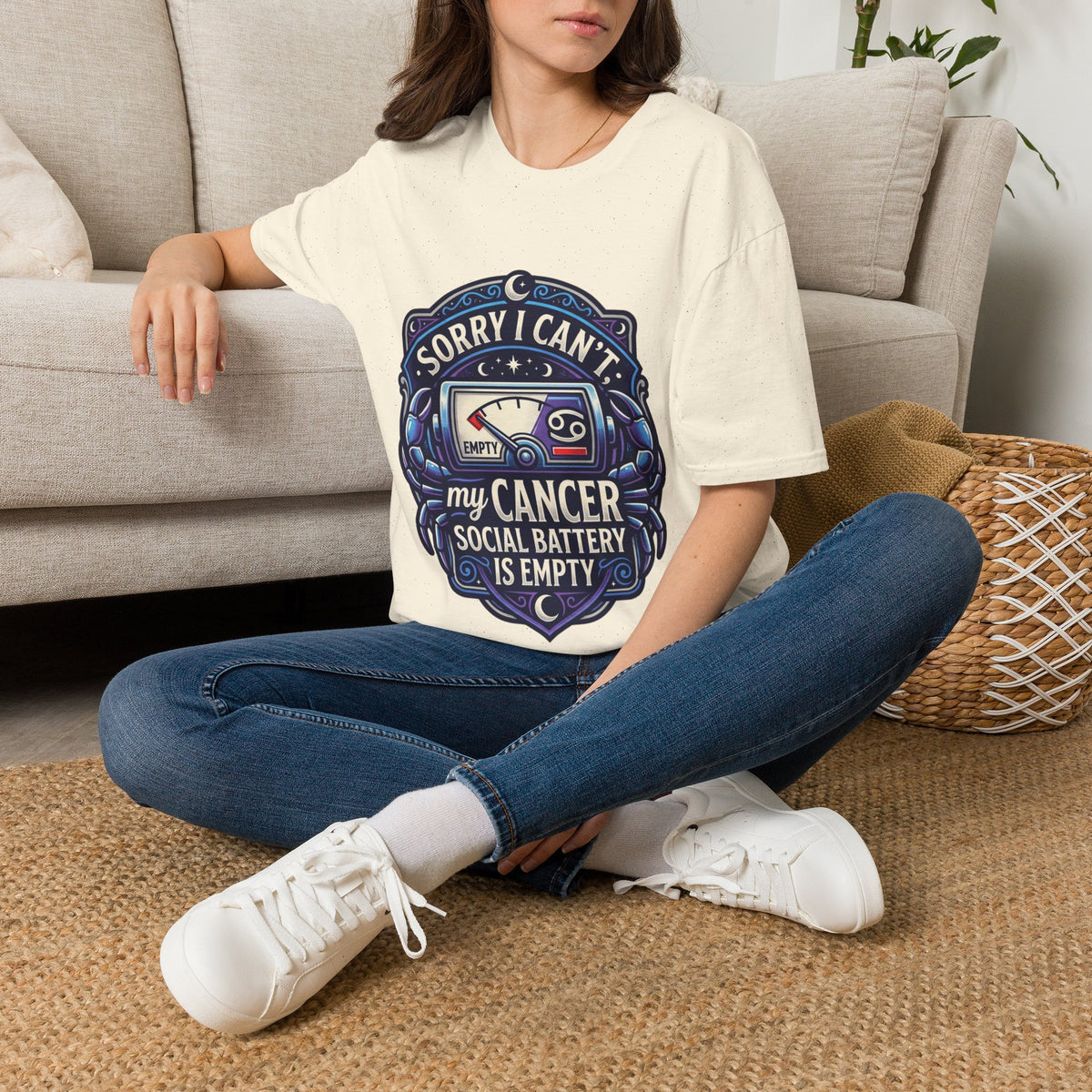 Cancer Support T-Shirt — "Sorry I Can't, My Cancer Social Battery Is Empty"