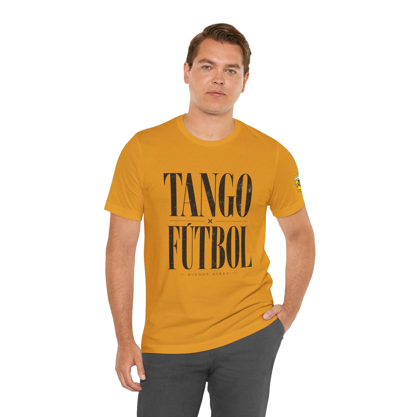 Argentina - Tango y Fútbol Graphic Tee - Bold Serif Soccer & Dance Shirt