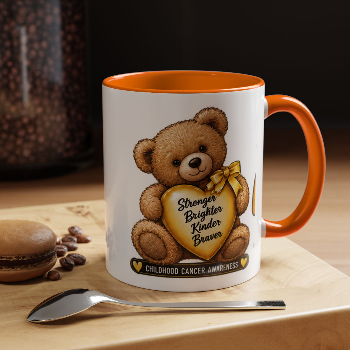 Gold Ribbon Teddy Bear Childhood Cancer Awareness Accent Mug (11/15oz)