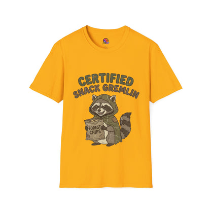 Certified Snack Gremlin T-Shirt — Funny Raccoon Snack Lover Tee