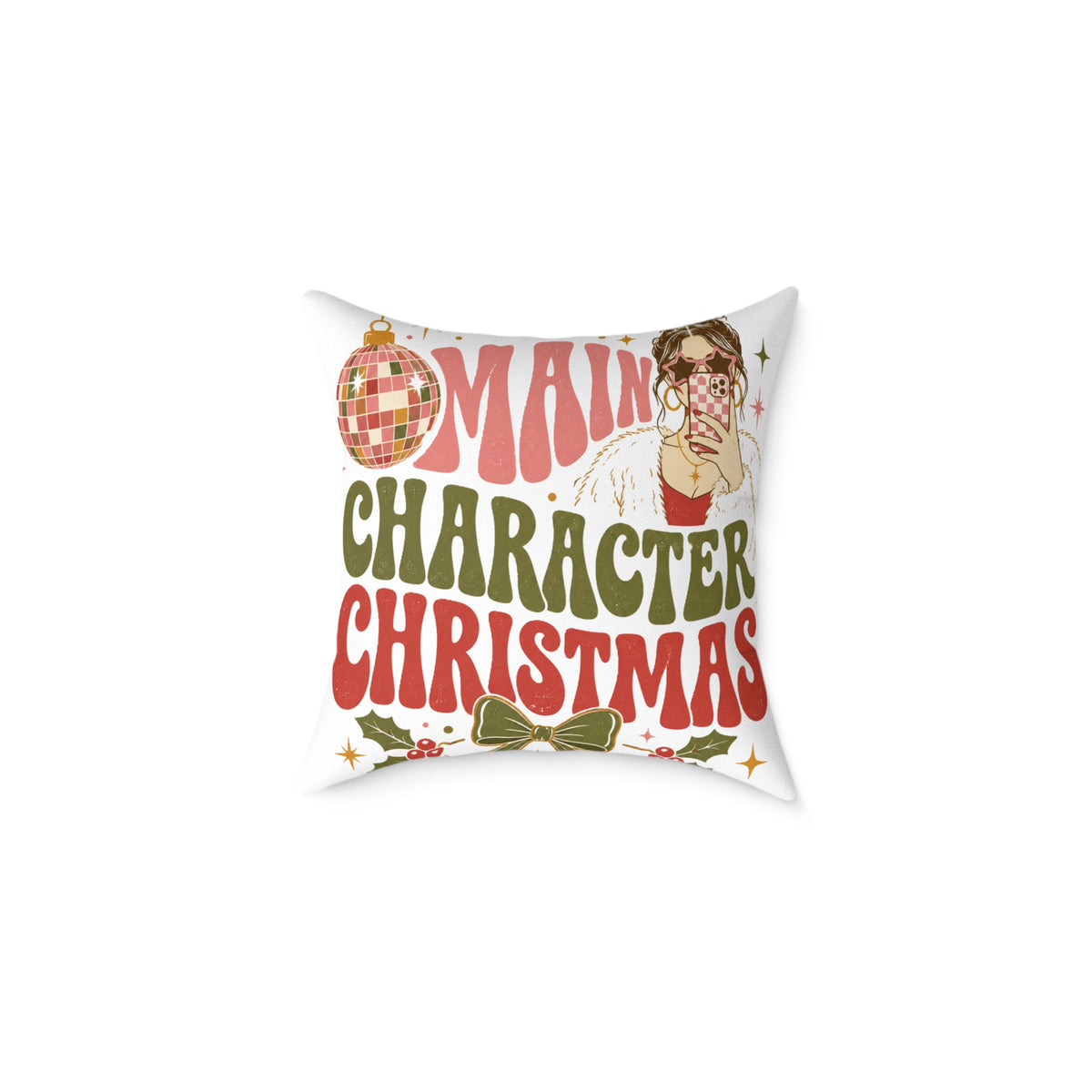 Modern Day Christmas Main Character Christmas Square Poly Canvas Pillow