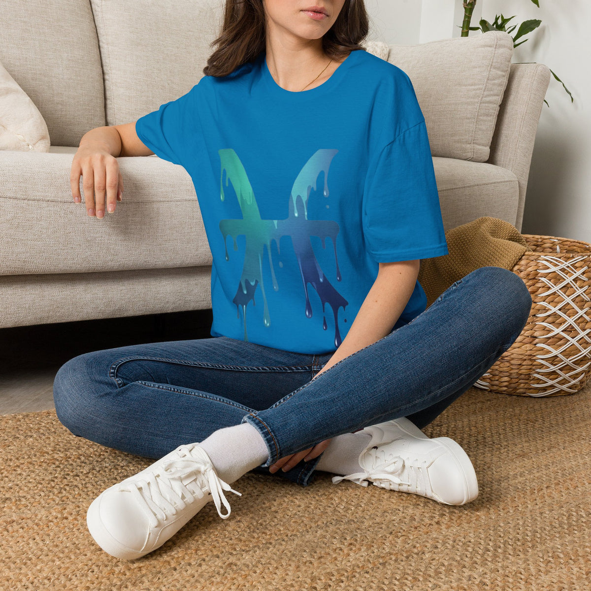 Pisces Drip Zodiac T-Shirt — Blue Gradient Astrological Tee