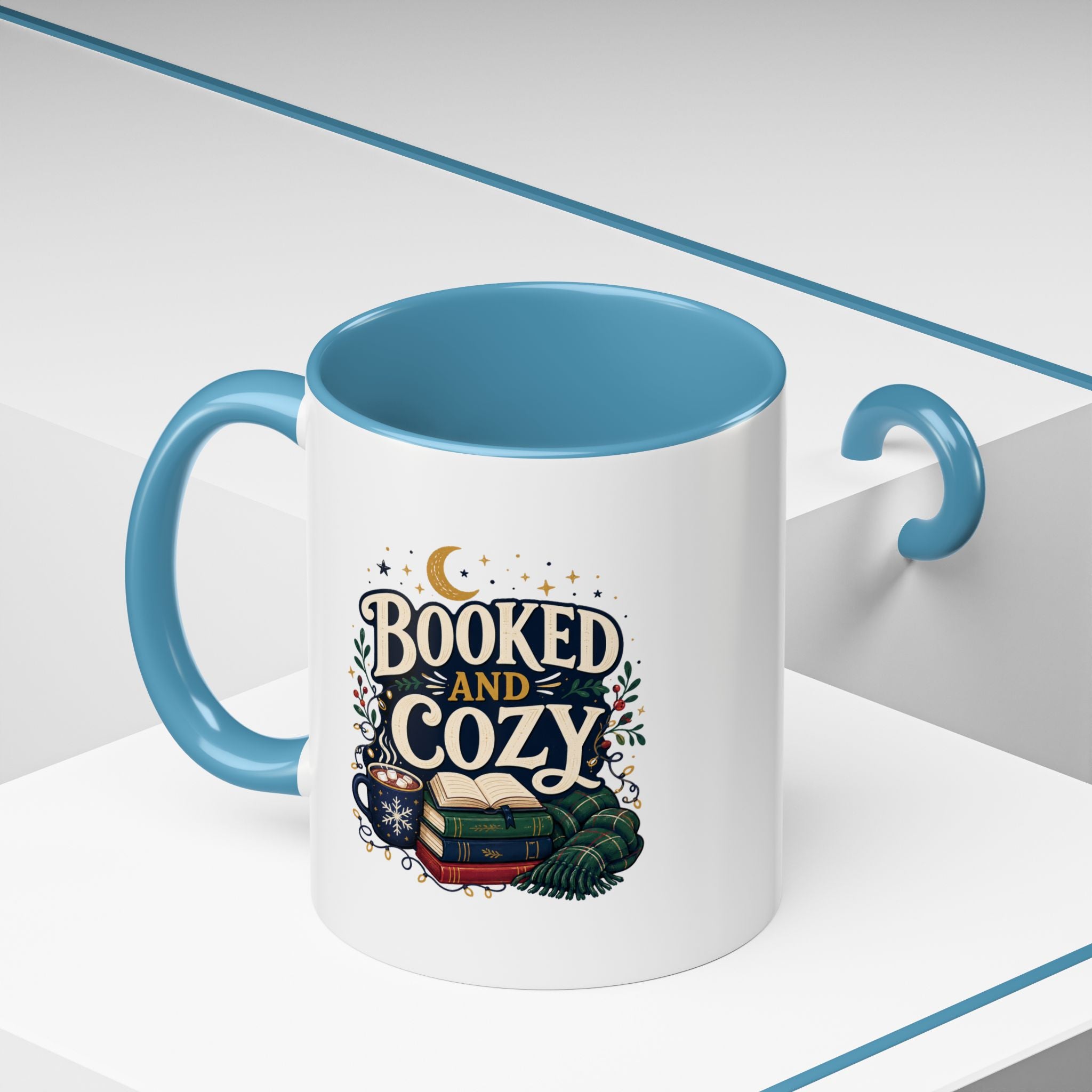 Modern Day Christmas Booked and Cozy Accent Coffee Mug — Book Lover Tea & Coffee Cup (11/15oz)
