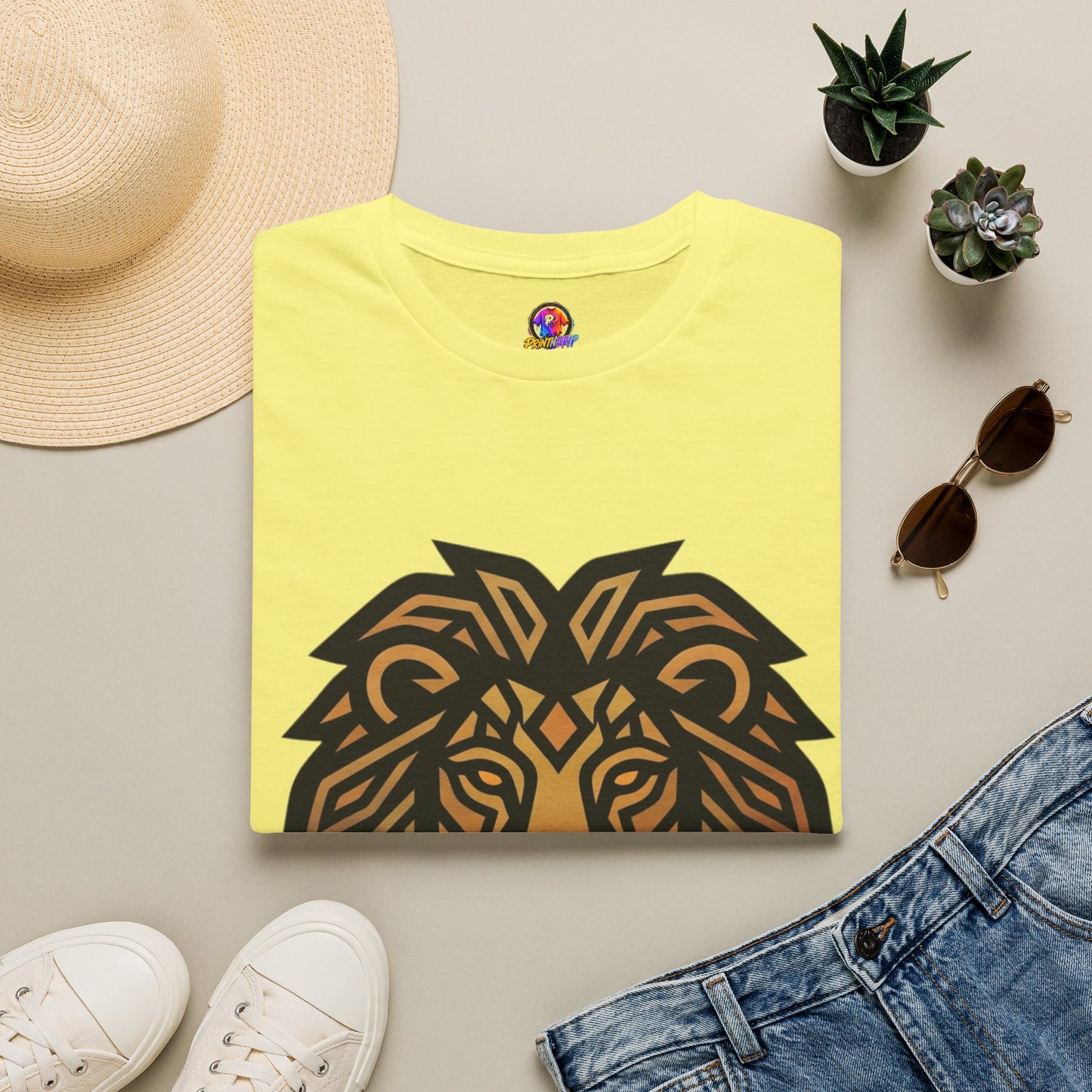 Lion Head T-Shirt — Geometric Tribal Lion Graphic Tee