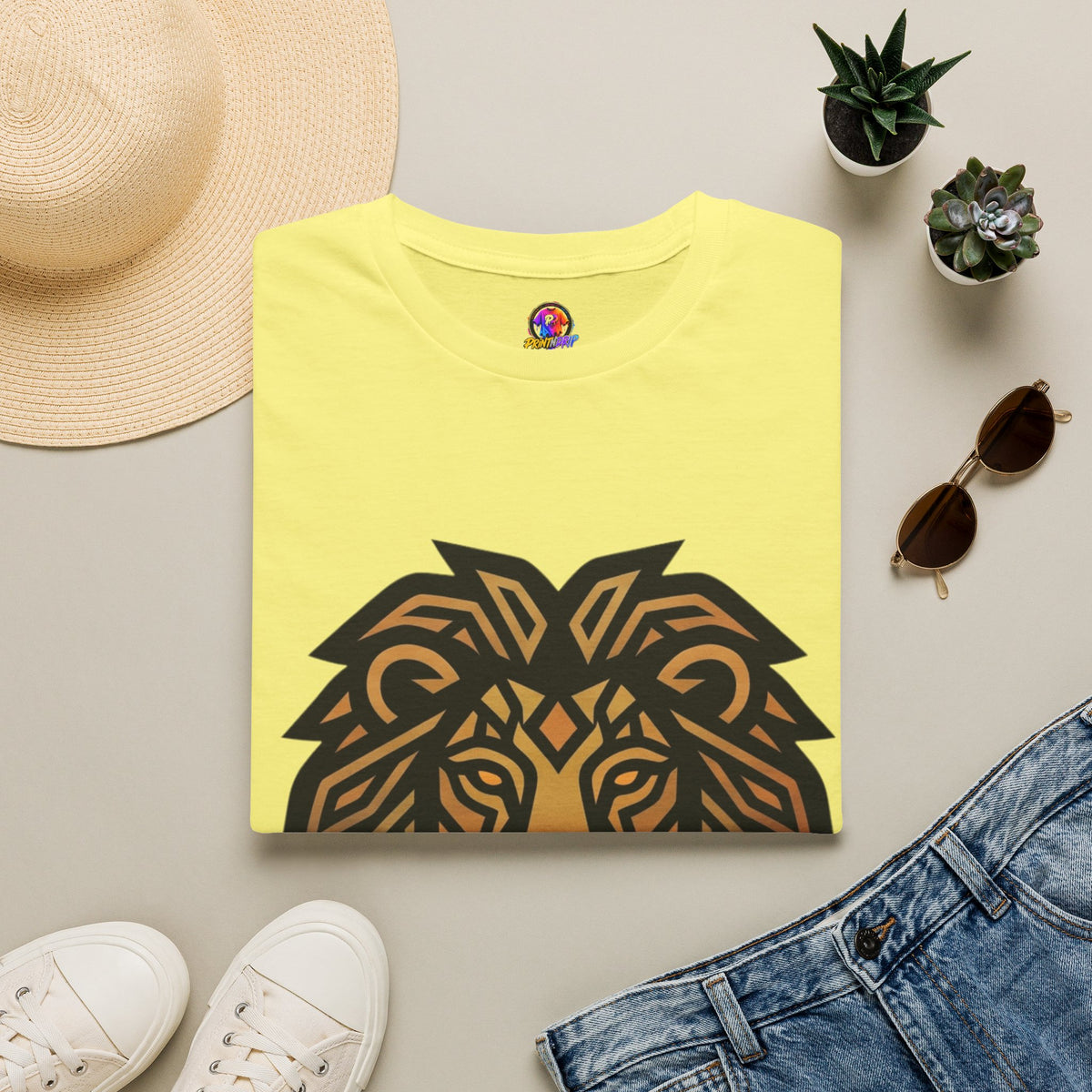 Leo Zodiac Lion Head T-Shirt — Geometric Tribal Lion Graphic Tee