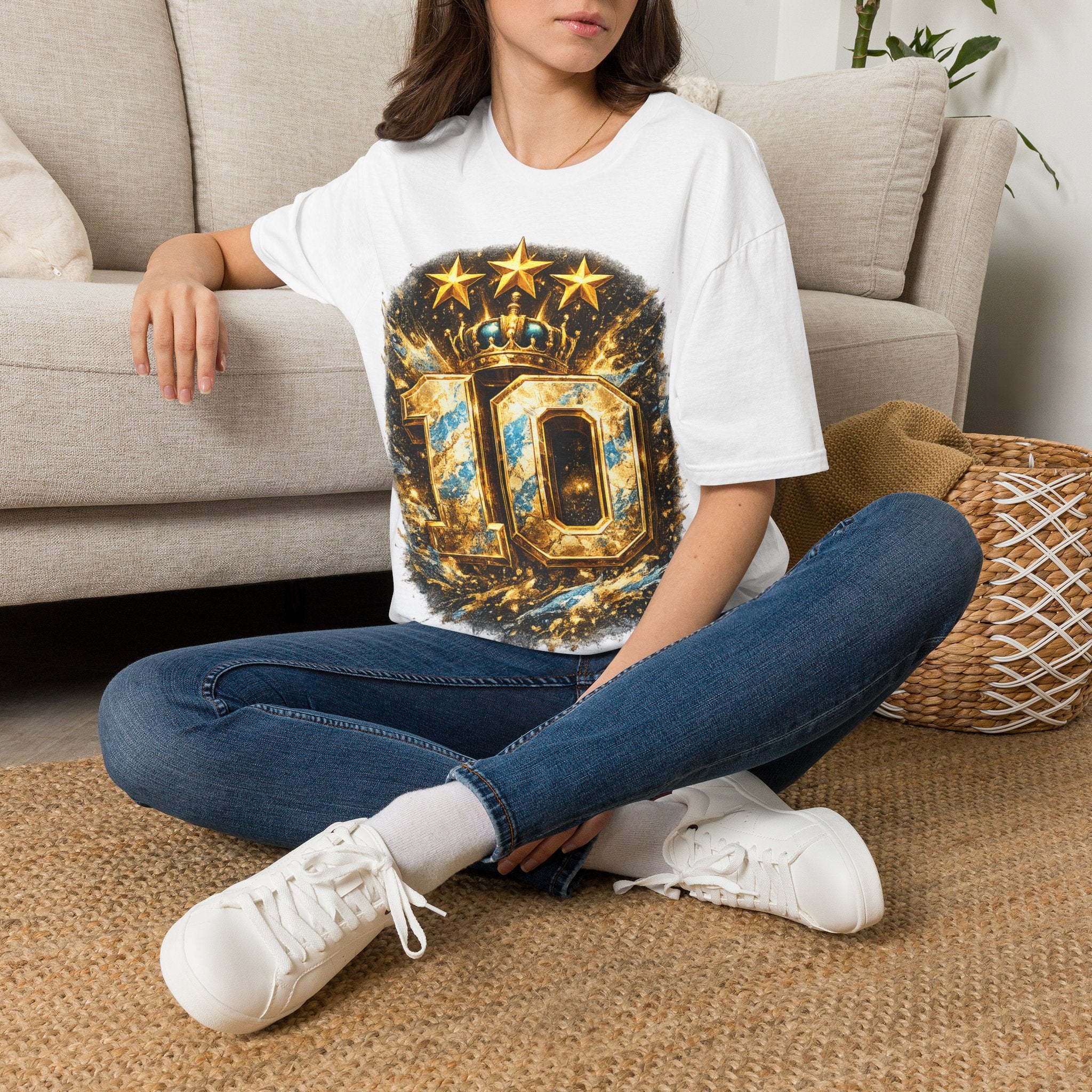 Argentina, MESSI #10 T-Shirt — Gold Crown '10' Victory Graphic Tee