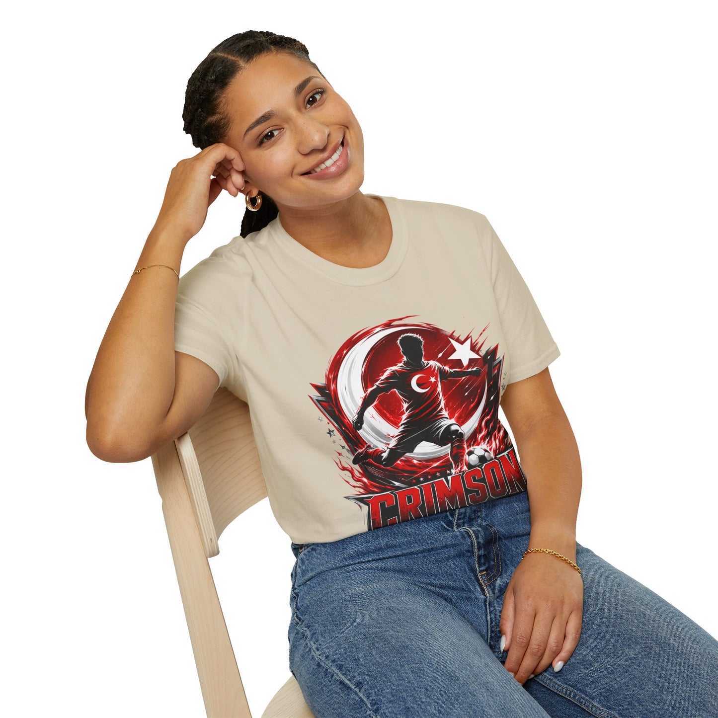 Turkey Crimson Flame Soccer T-Shirt — Turkish Crescent & Star Football Fan Tee