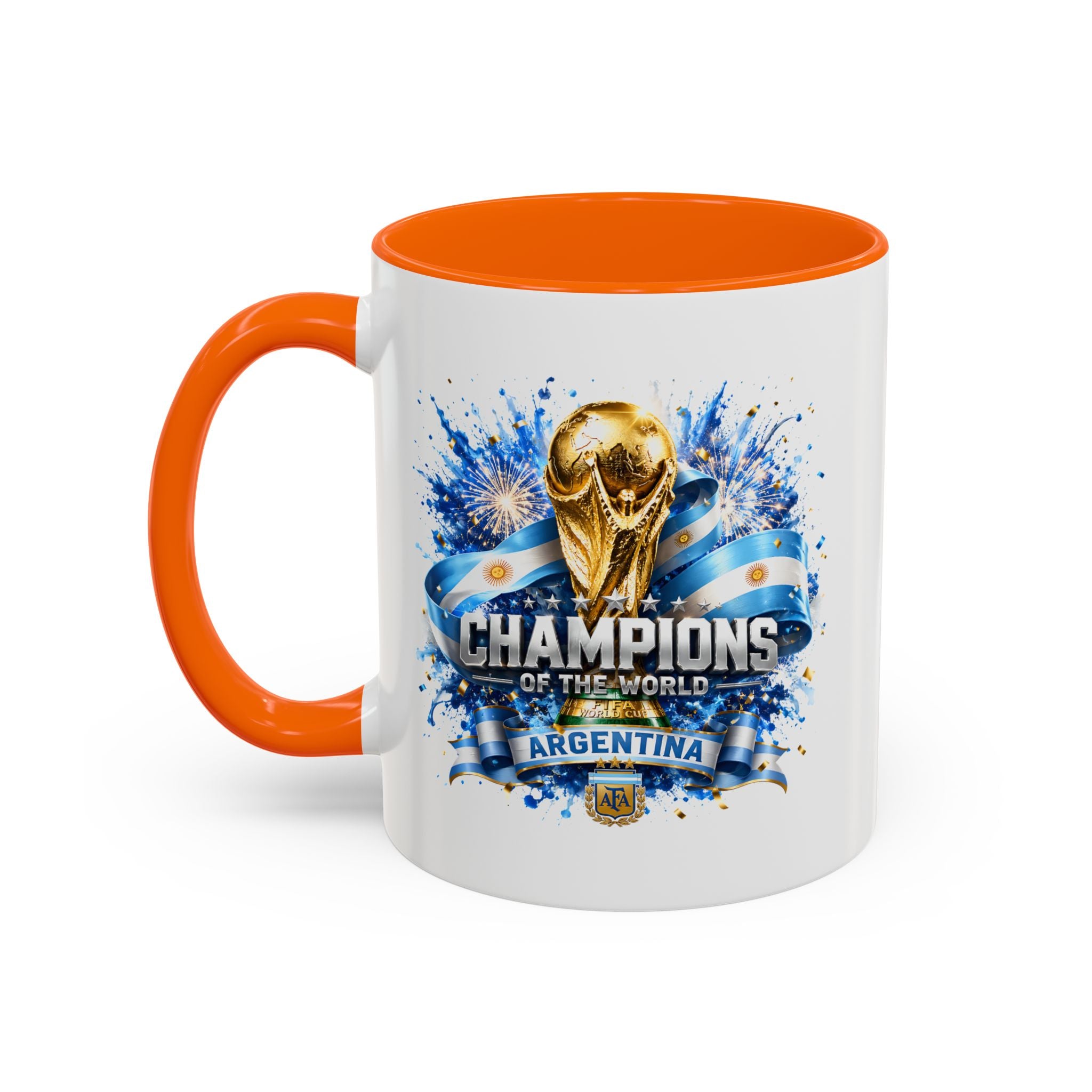 Argentina World Champions Coffee Mug — 'Champions of the World' Soccer Trophy Design