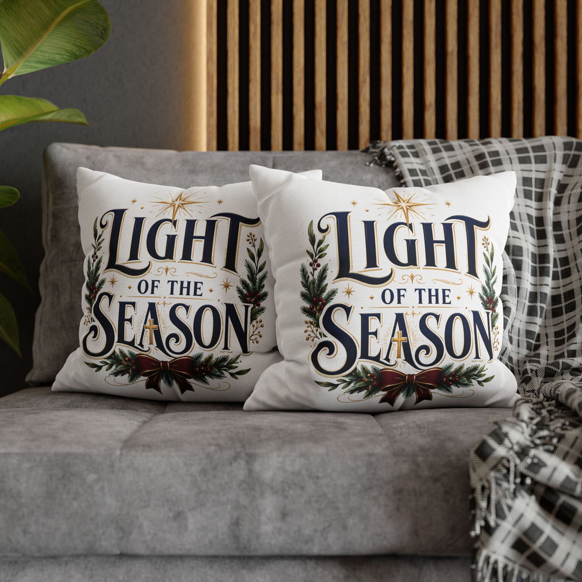 Christmas Holiday Throw Pillowcase— "Light of the Season" Decorative Cushion