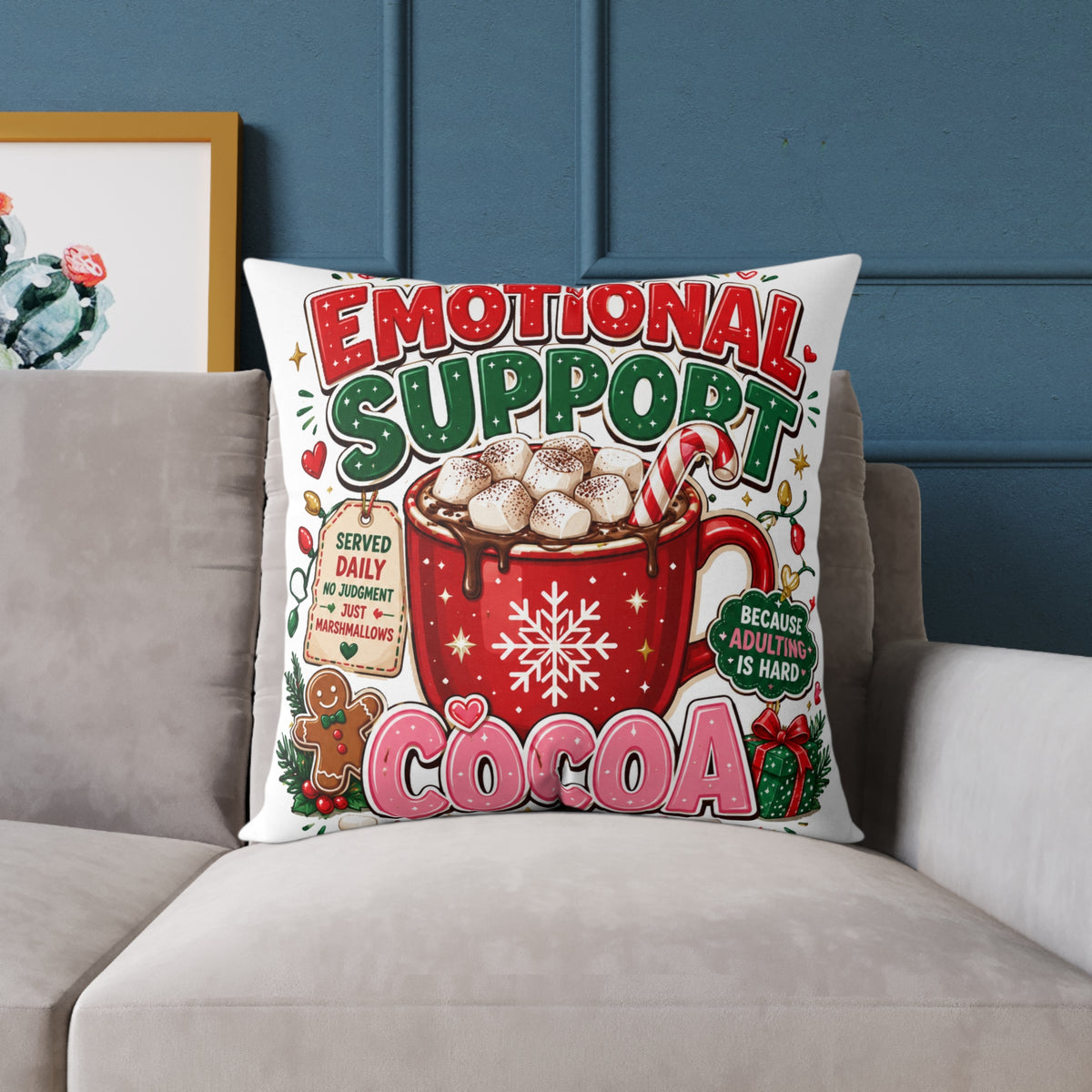 Modern Day Christmas Emotional Support Square Poly Canvas Pillow