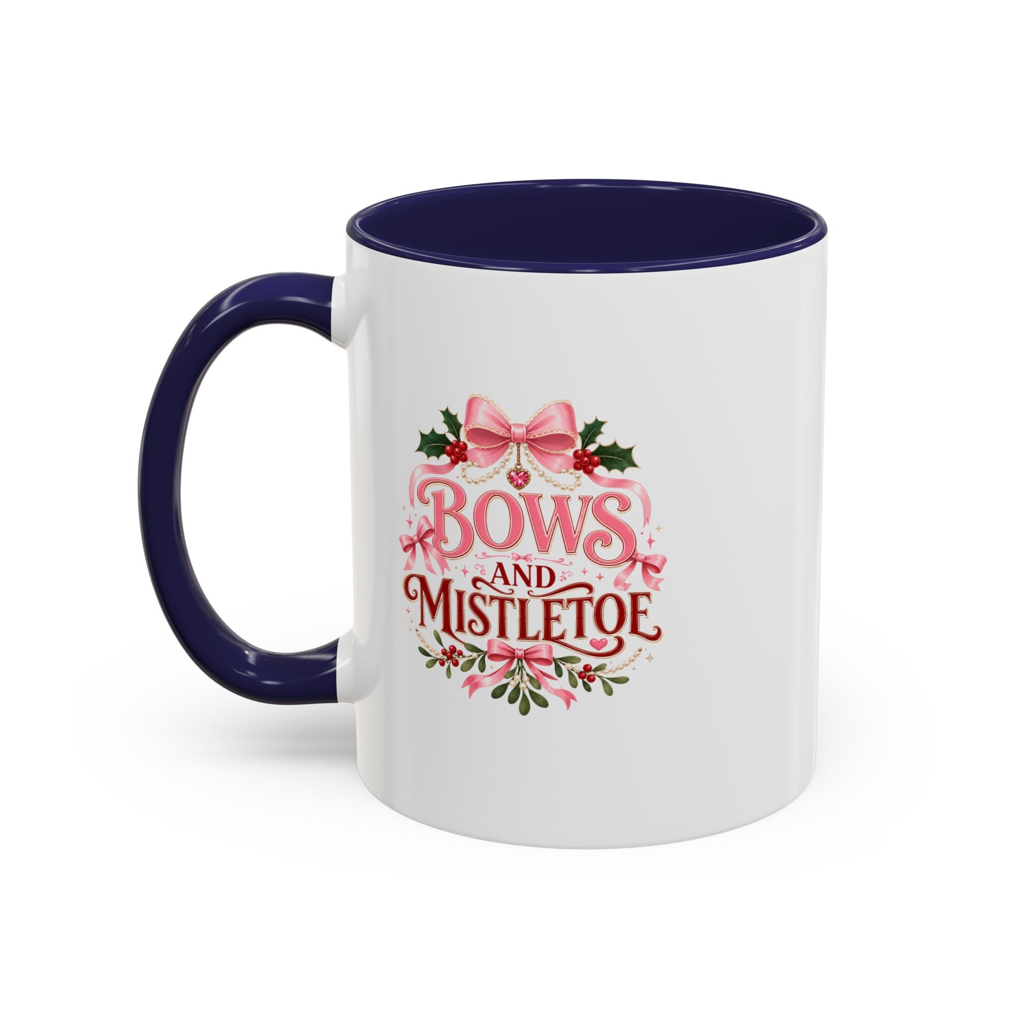 Bows and Mistletoe Accent Coffee Mug — Holiday Floral Christmas Coffee Cup