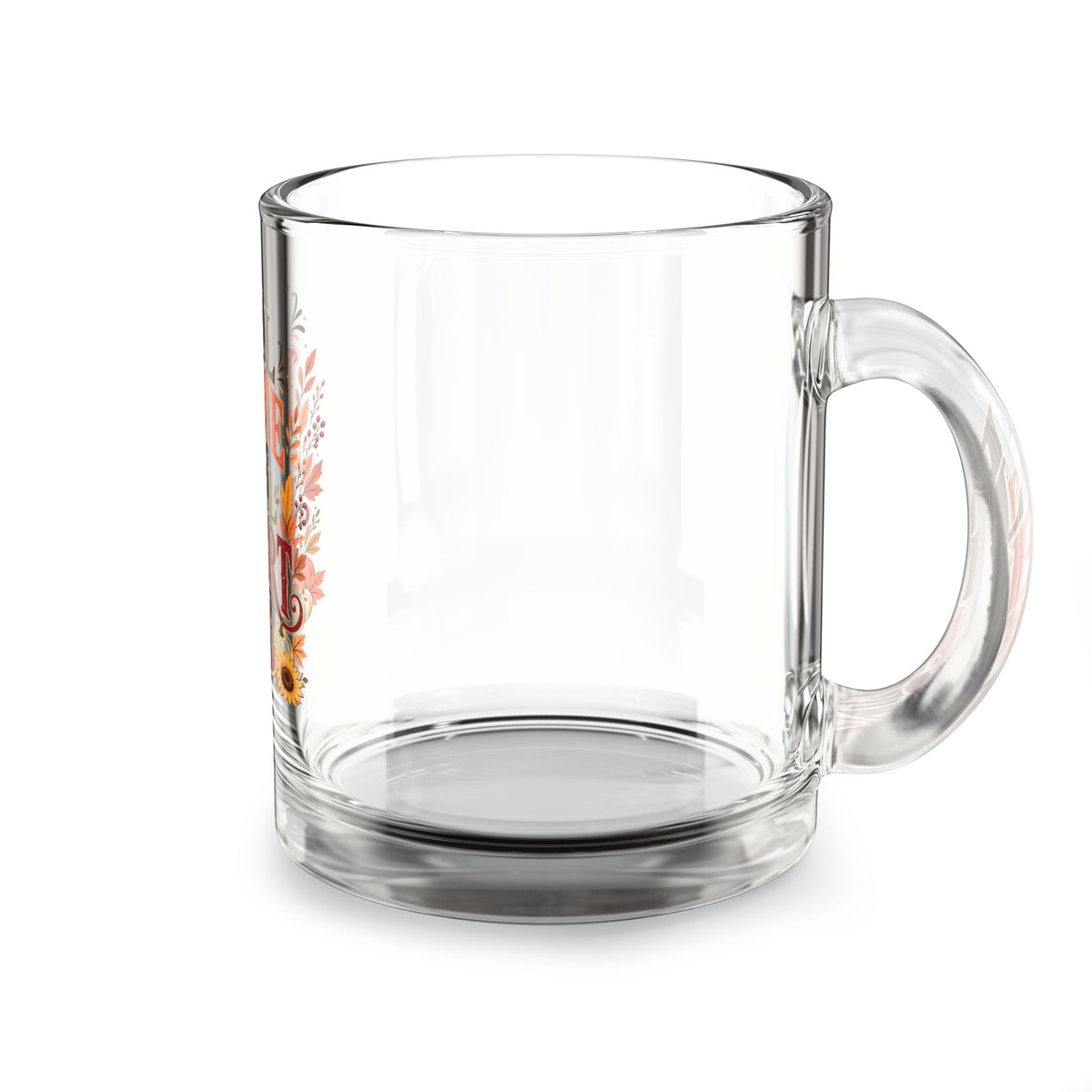 Glass Mug — "Full Plate, Full Heart" Thanksgiving Coffee Mug, 10oz