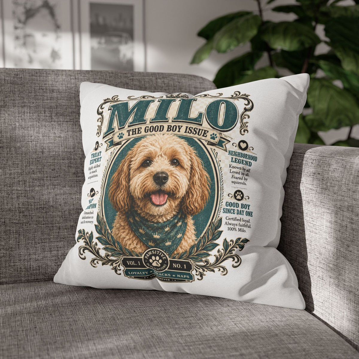 Dog Pillowcase — Personalized 'Milo The Good Boy Issue' Decorative Throw Pillowcase Milo Bailey Dog Dad Mom