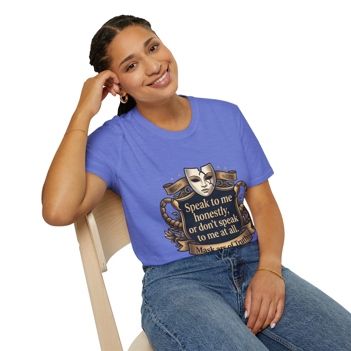 Speak to Me Mask T‑Shirt — 'Speak to me honestly...' Zodiac Scorpio Graphic Tee