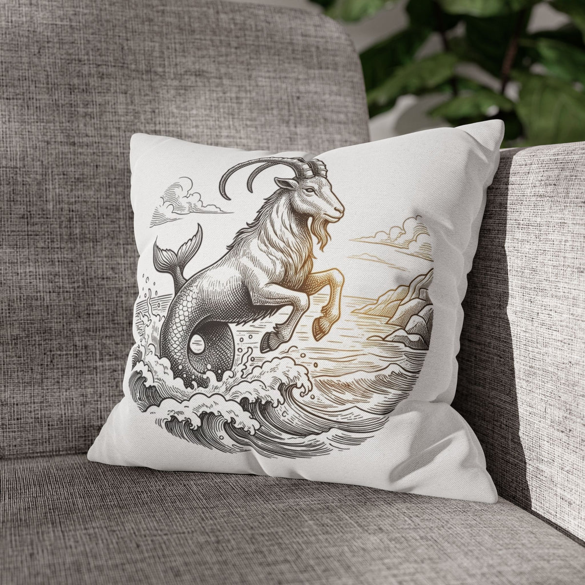 Capricorn Sea-Goat Decorative Pillowcase — Zodiac Mythical Creature Throw Pillow Cover