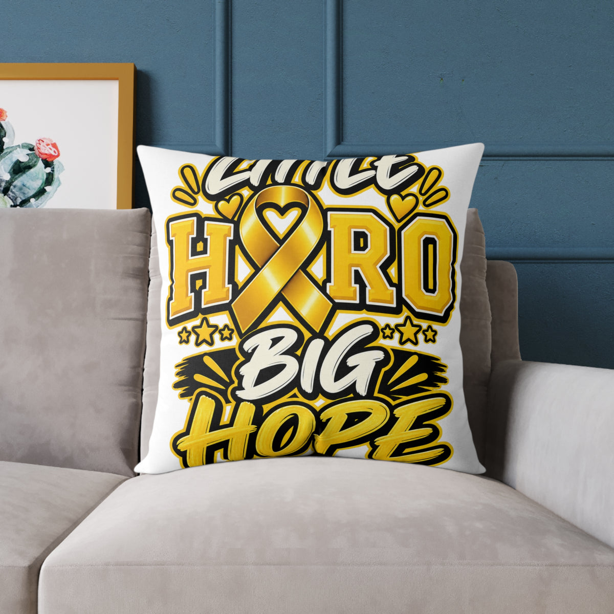 Awake Hero Big Hope Pillow —Childhood  Cancer Awareness Yellow Ribbon Square Throw Pillow