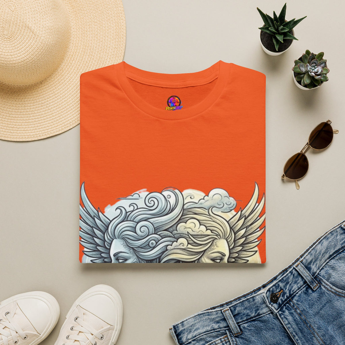 Mythic Moon & Sun Faces T-Shirt — Celestial Duality Graphic Tee