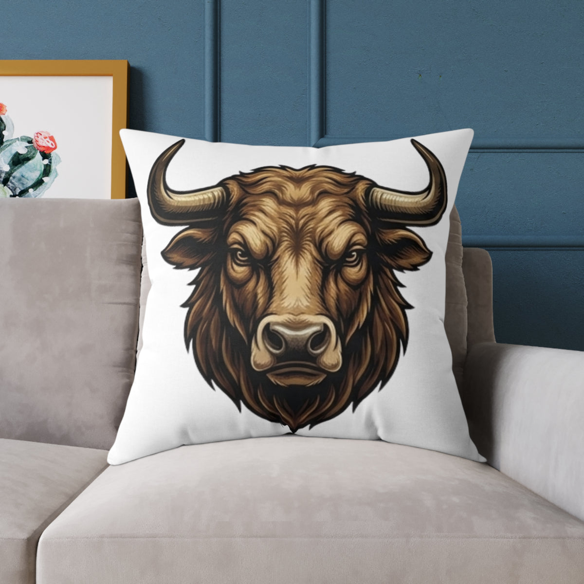 Taurus Bull Head  Square Poly Canvas Pillow