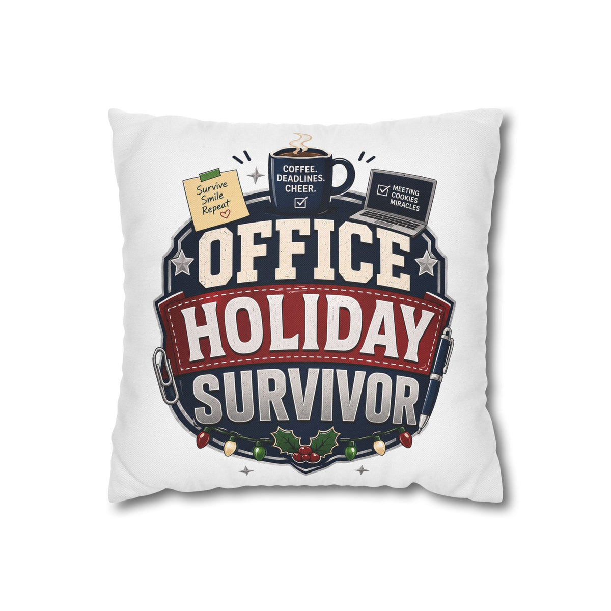 Office Holiday Survivor Pillowcase Modern Day Christmas  - Funny Workplace Christmas Decor
