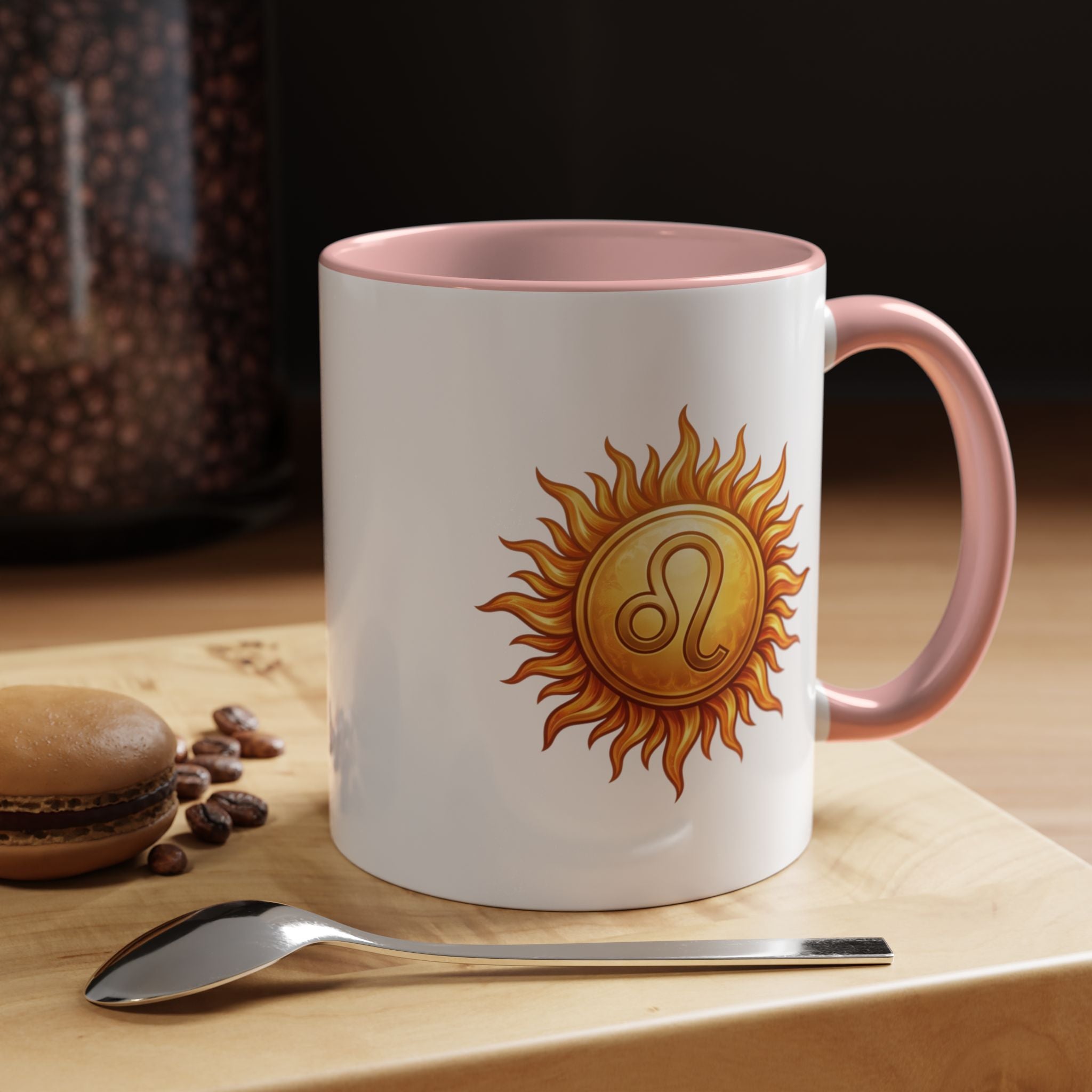 Leo Zodiac Sun Coffee Mug — Astrology Gift, Bold Sun & Leo Symbol Accent Mug